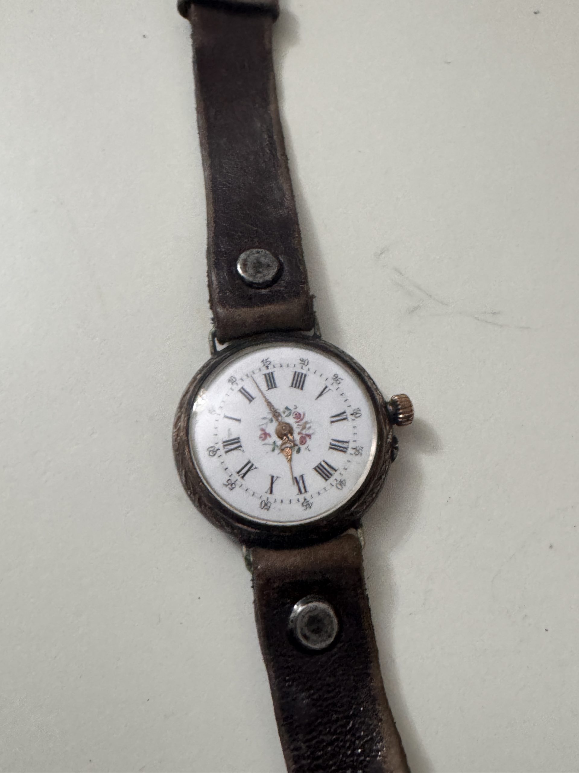 Vintage Brown Leather Strap Watch with Floral Dial WATCH 7 - SILVER 800