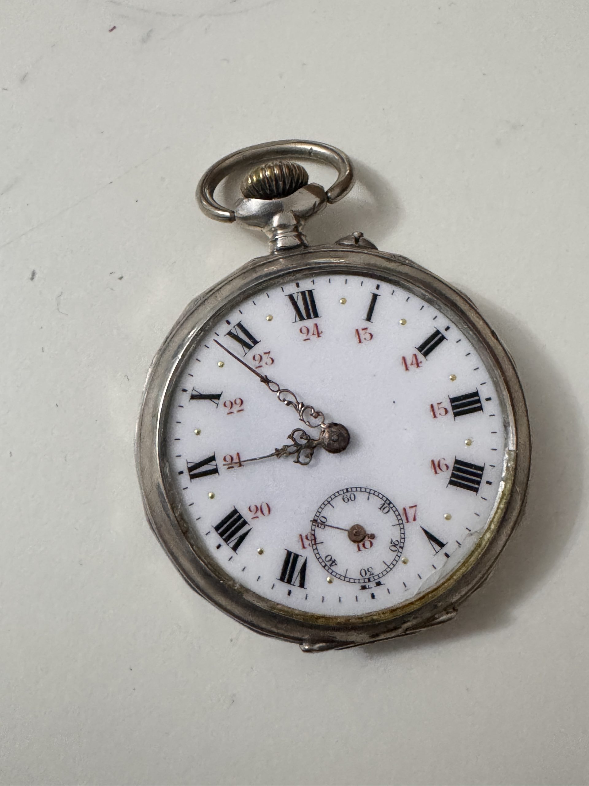 Antique Silver Pocket Watch with Roman Numerals WATCH 13 WORKING - NO GLASS