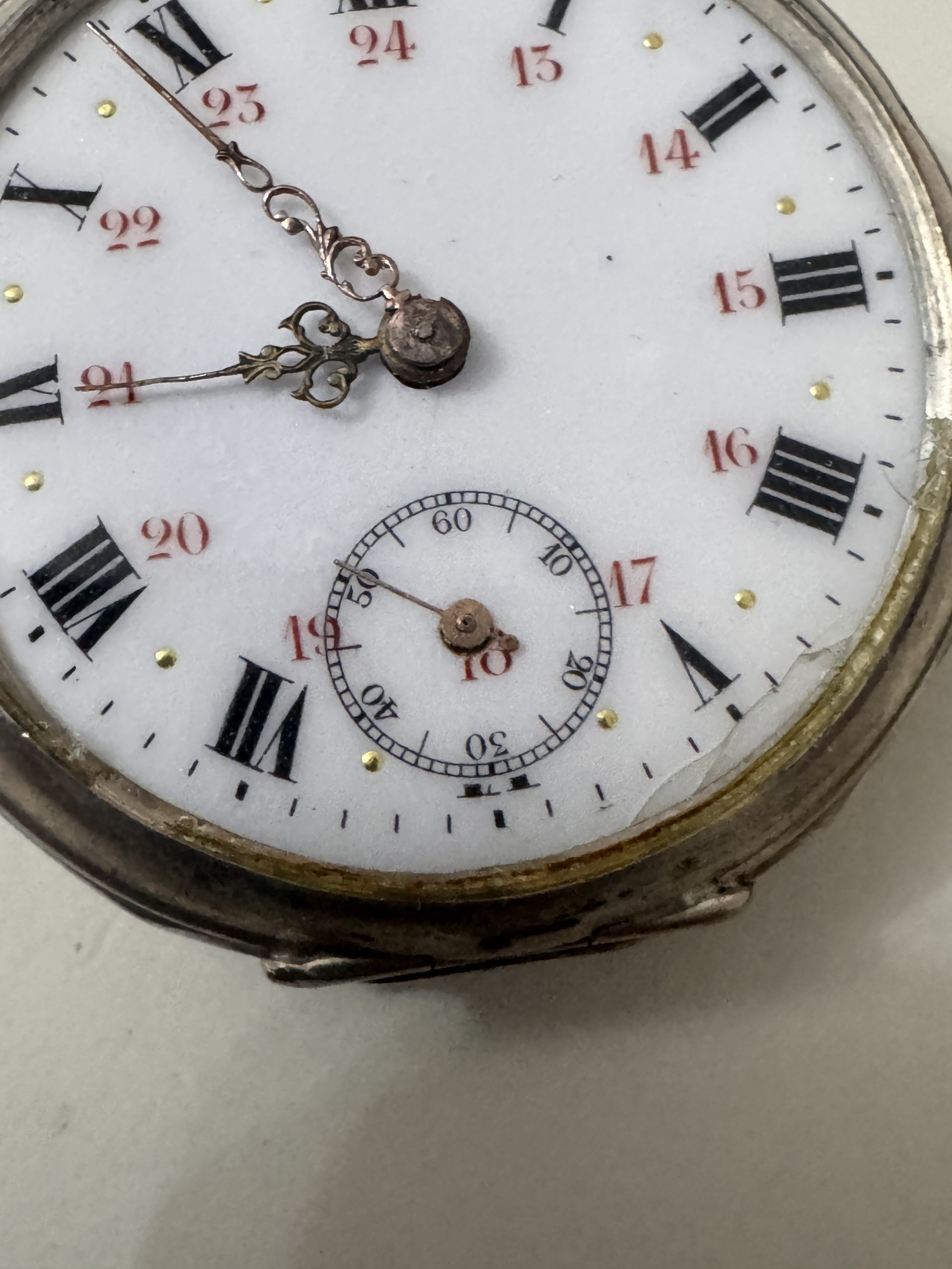 Antique Silver Pocket Watch with Roman Numerals WATCH 13 WORKING - NO GLASS image 3