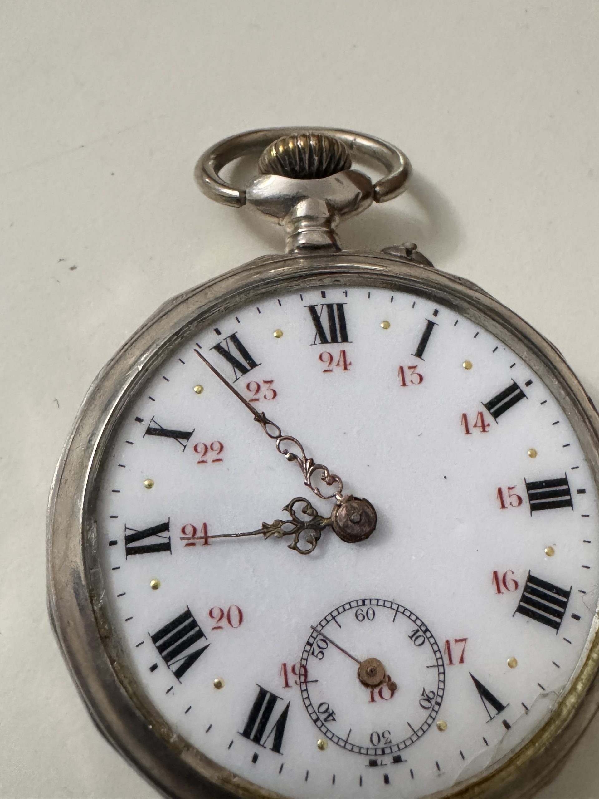 Antique Silver Pocket Watch with Roman Numerals WATCH 13 WORKING - NO GLASS image 4