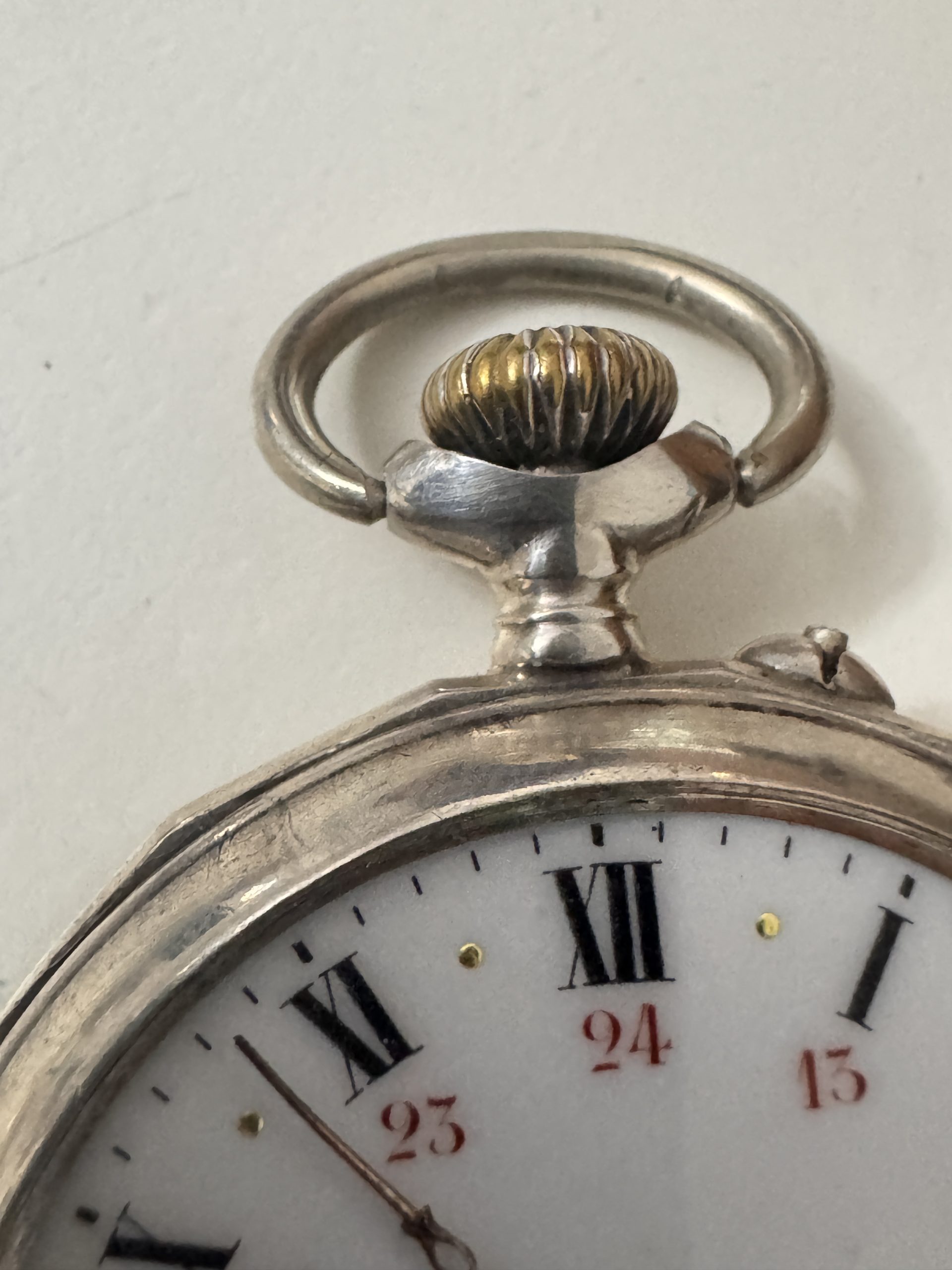 Antique Silver Pocket Watch with Roman Numerals WATCH 13 WORKING - NO GLASS image 5