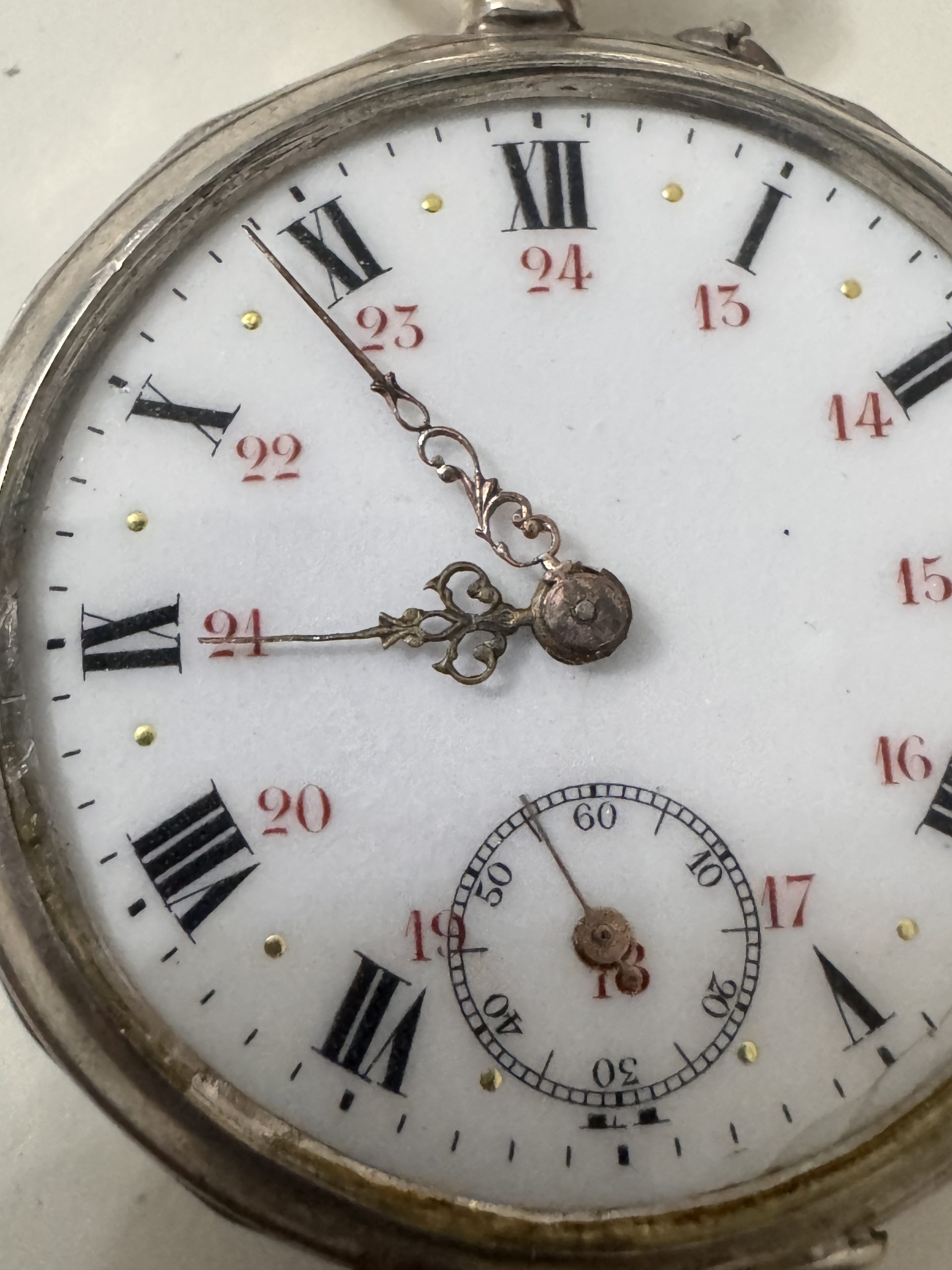 Antique Silver Pocket Watch with Roman Numerals WATCH 13 WORKING - NO GLASS image 6