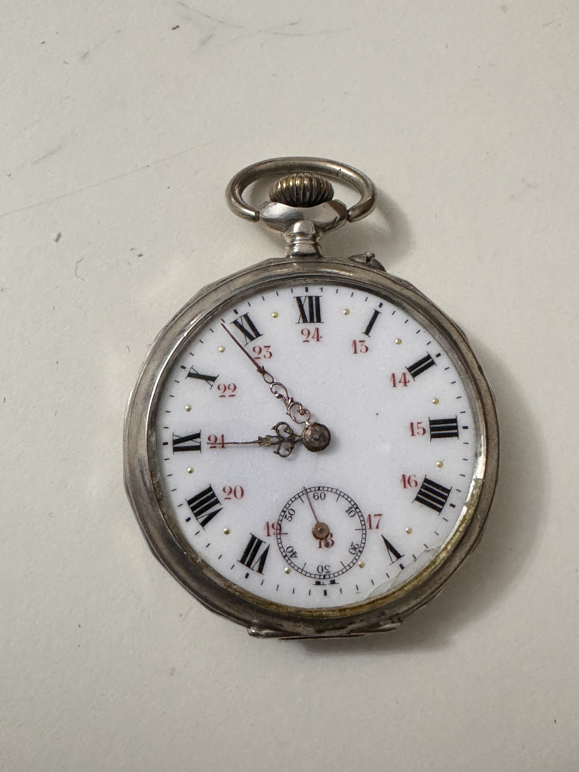 Antique Silver Pocket Watch with Roman Numerals WATCH 13 WORKING - NO GLASS image 7