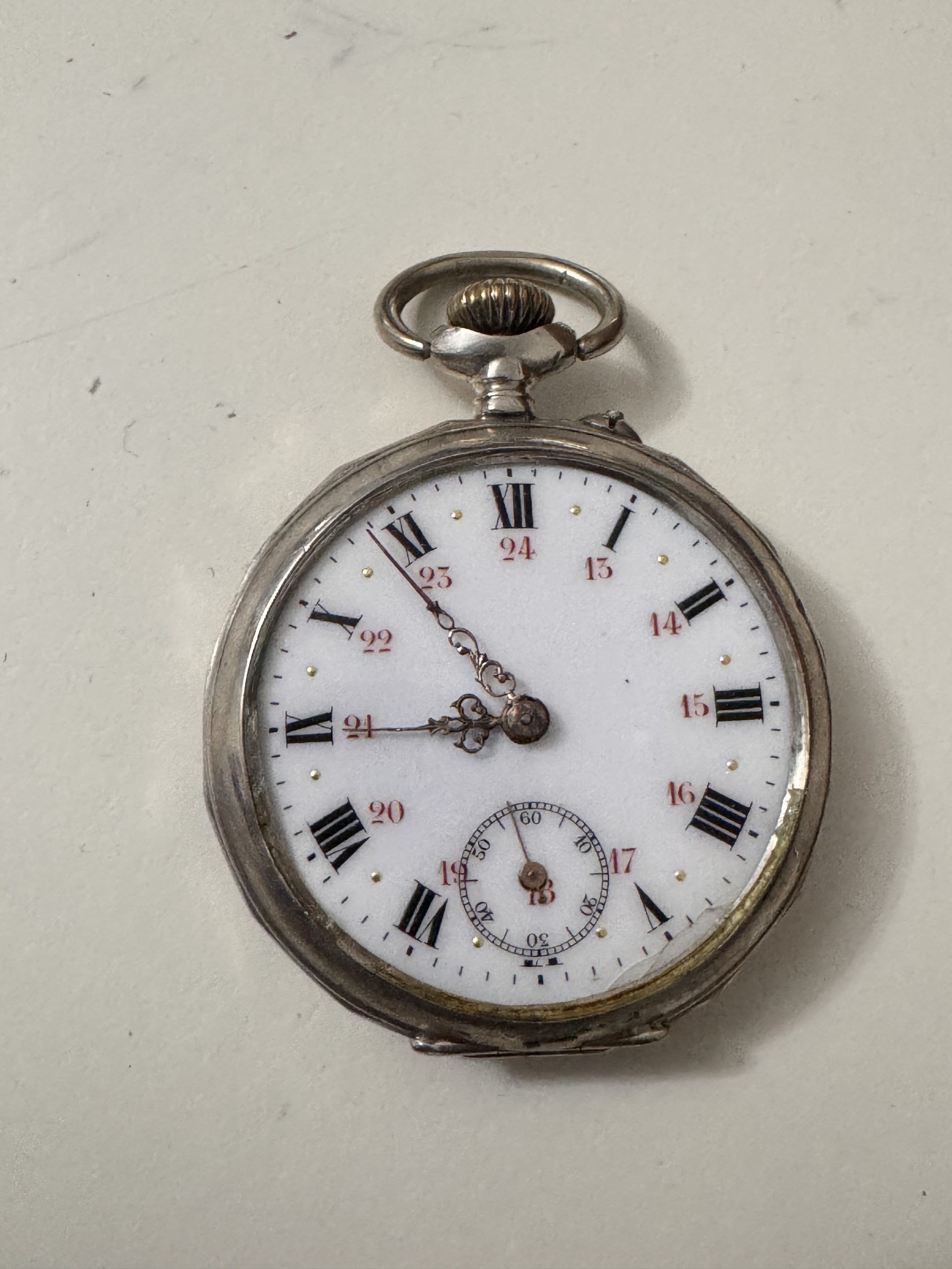 Antique Silver Pocket Watch with Roman Numerals WATCH 13 WORKING - NO GLASS image 8