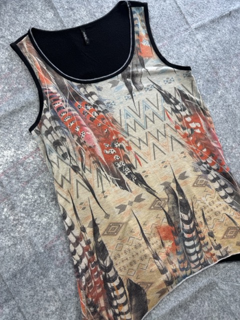 Edyta Black & Multi Feather Print Sleeveless Top M image 2