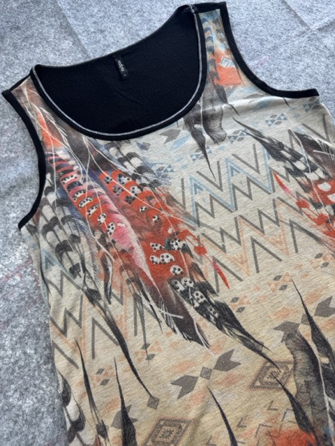 Edyta Black & Multi Feather Print Sleeveless Top M image 4