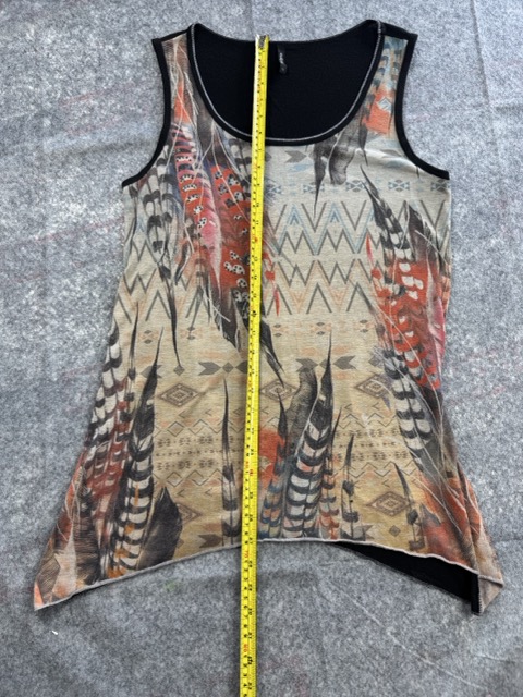 Edyta Black & Multi Feather Print Sleeveless Top M image 6