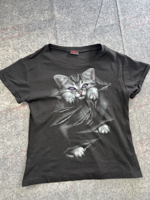 Spiral Direct Black Graphic Cat T-Shirt XL