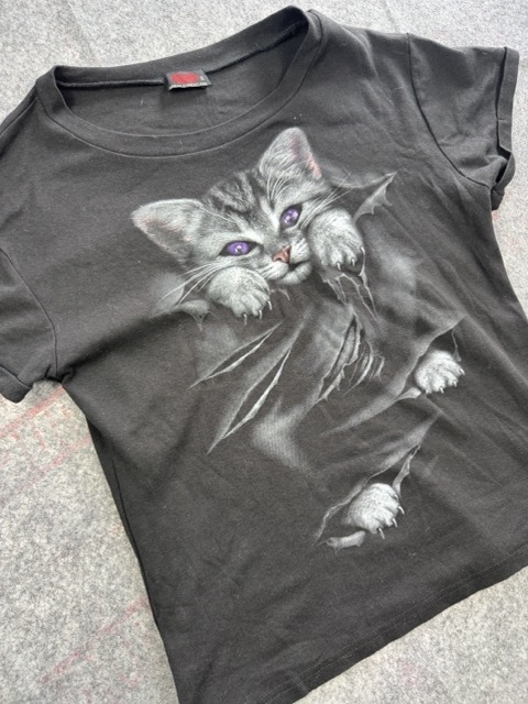 Spiral Direct Black Graphic Cat T-Shirt XL image 2
