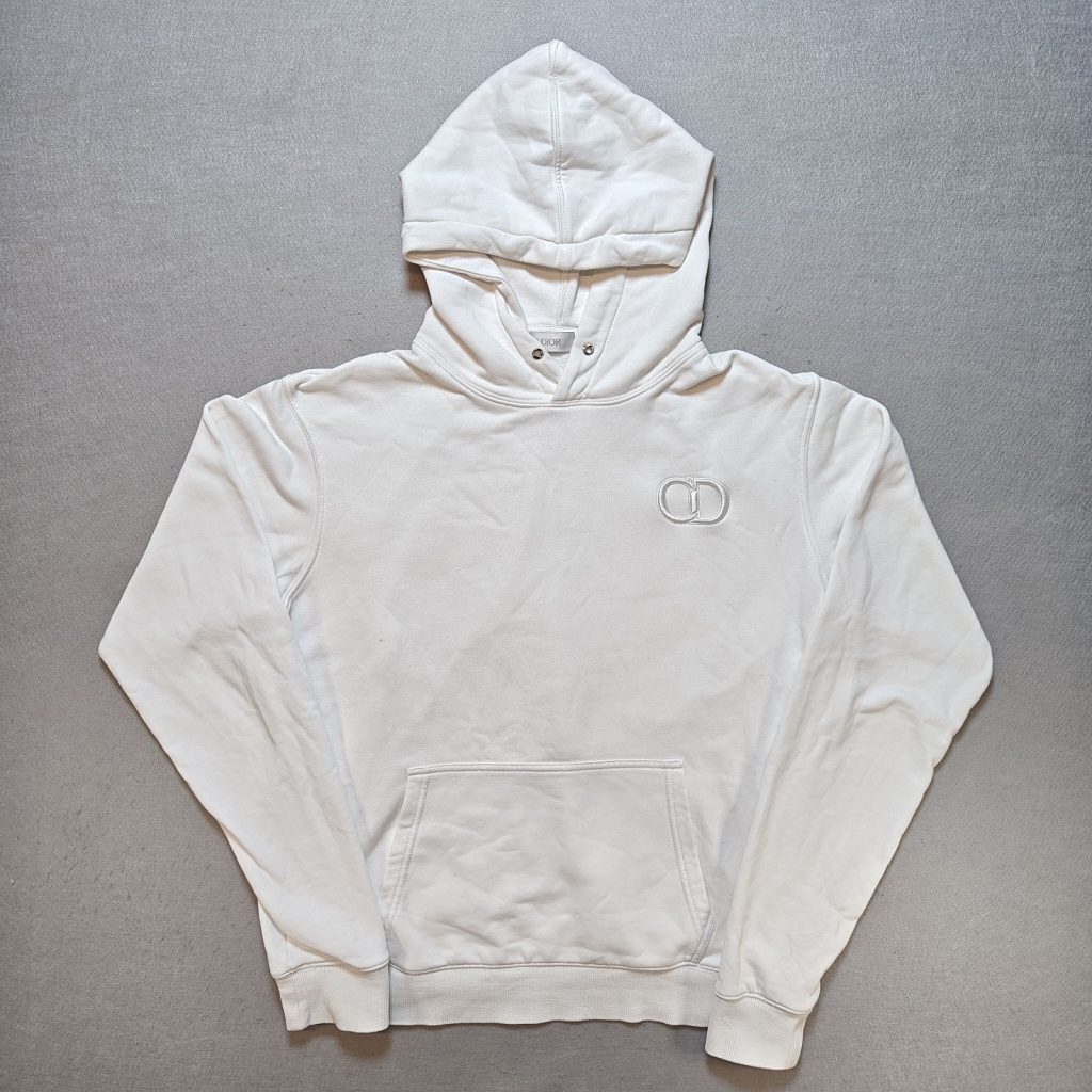 Dior CD White Embroidered Logo Sweatshirt Hoodie Mens White Small