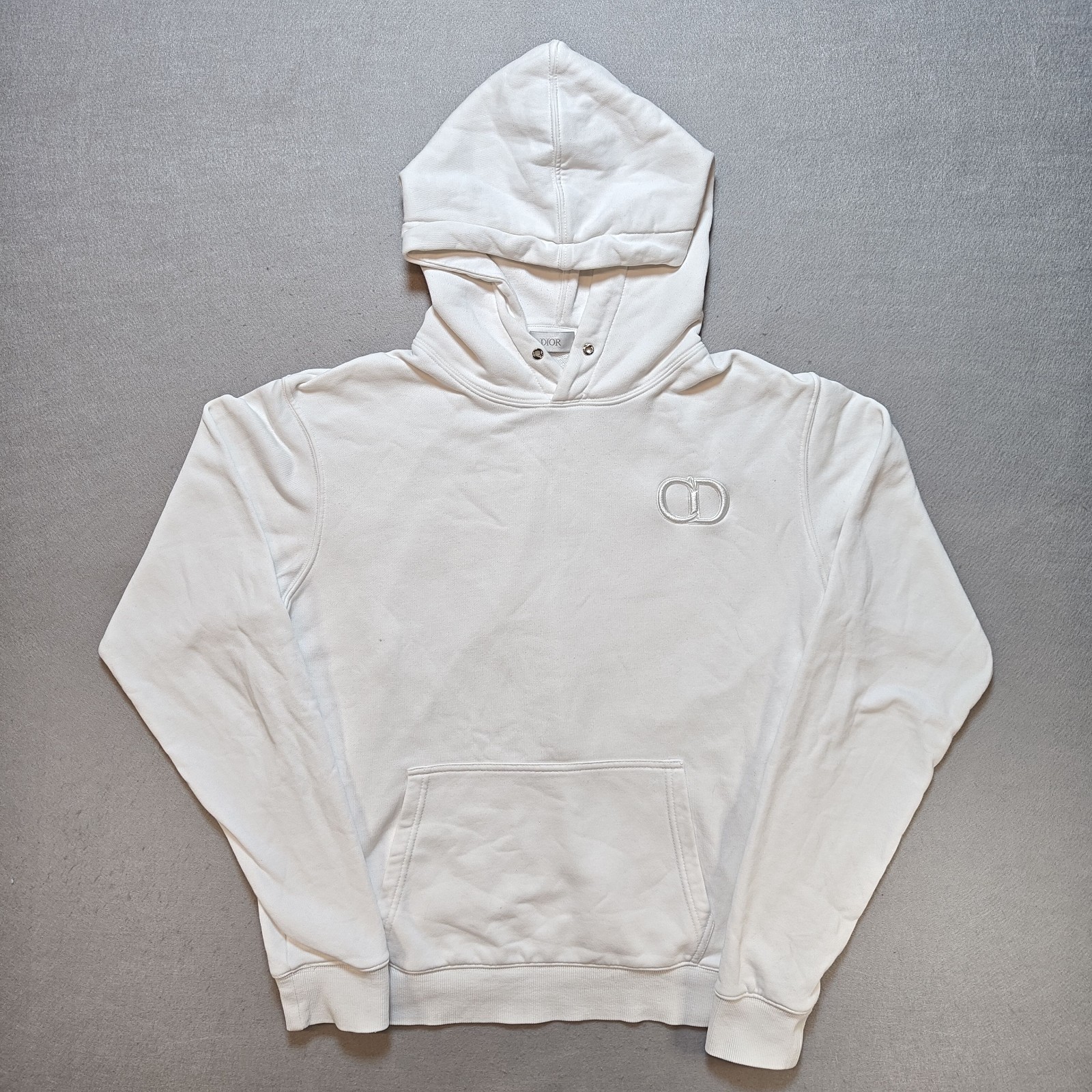 Dior CD White Embroidered Logo Sweatshirt Hoodie Mens White Small