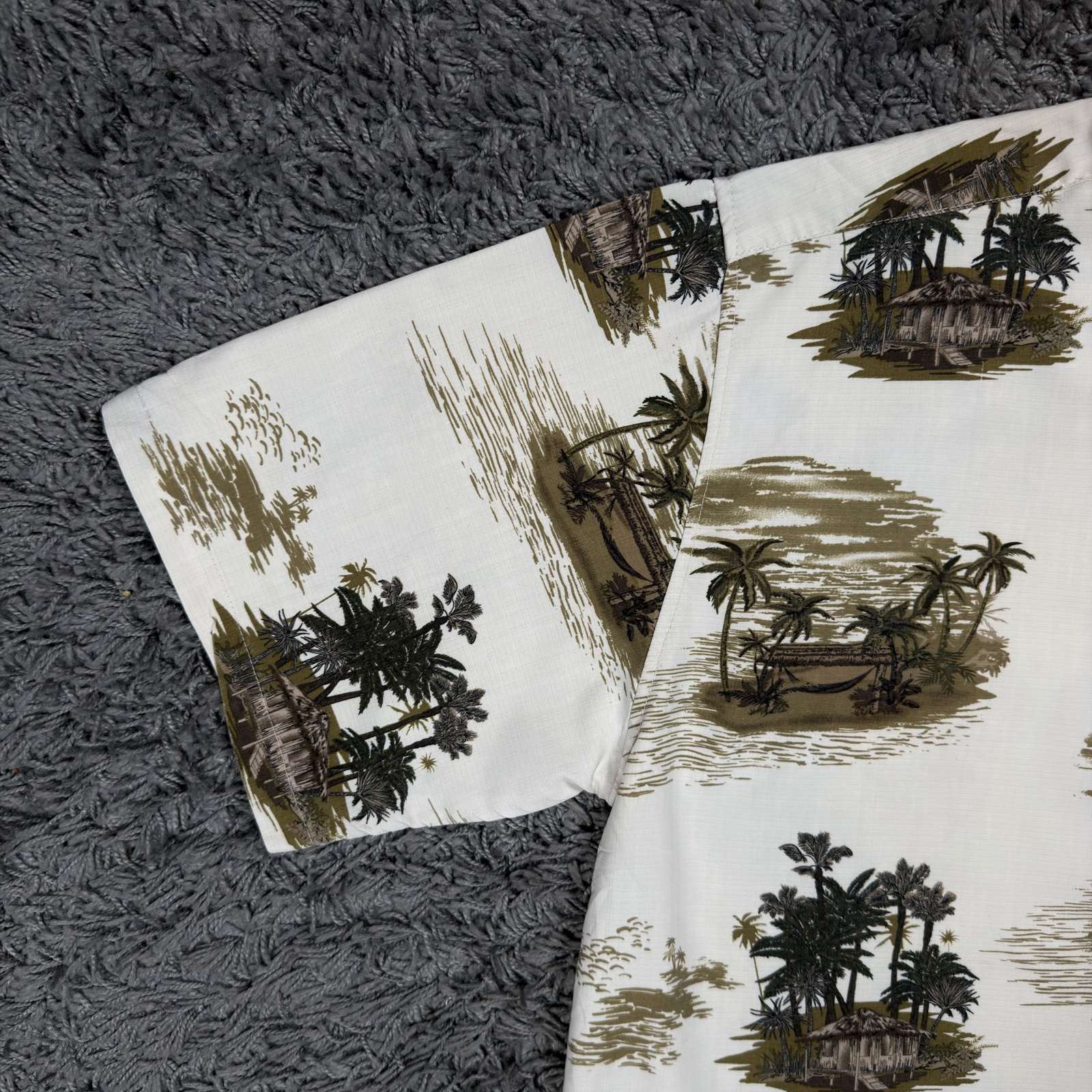 Joe Marlin Vintage Print Short Sleeve Shirt Large White & Brown Rayon Blend image 2