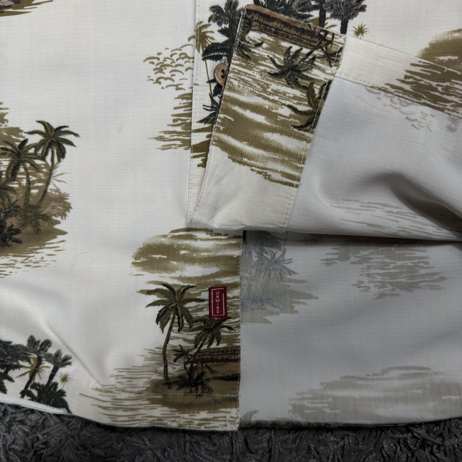 Joe Marlin Vintage Print Short Sleeve Shirt Large White & Brown Rayon Blend image 4