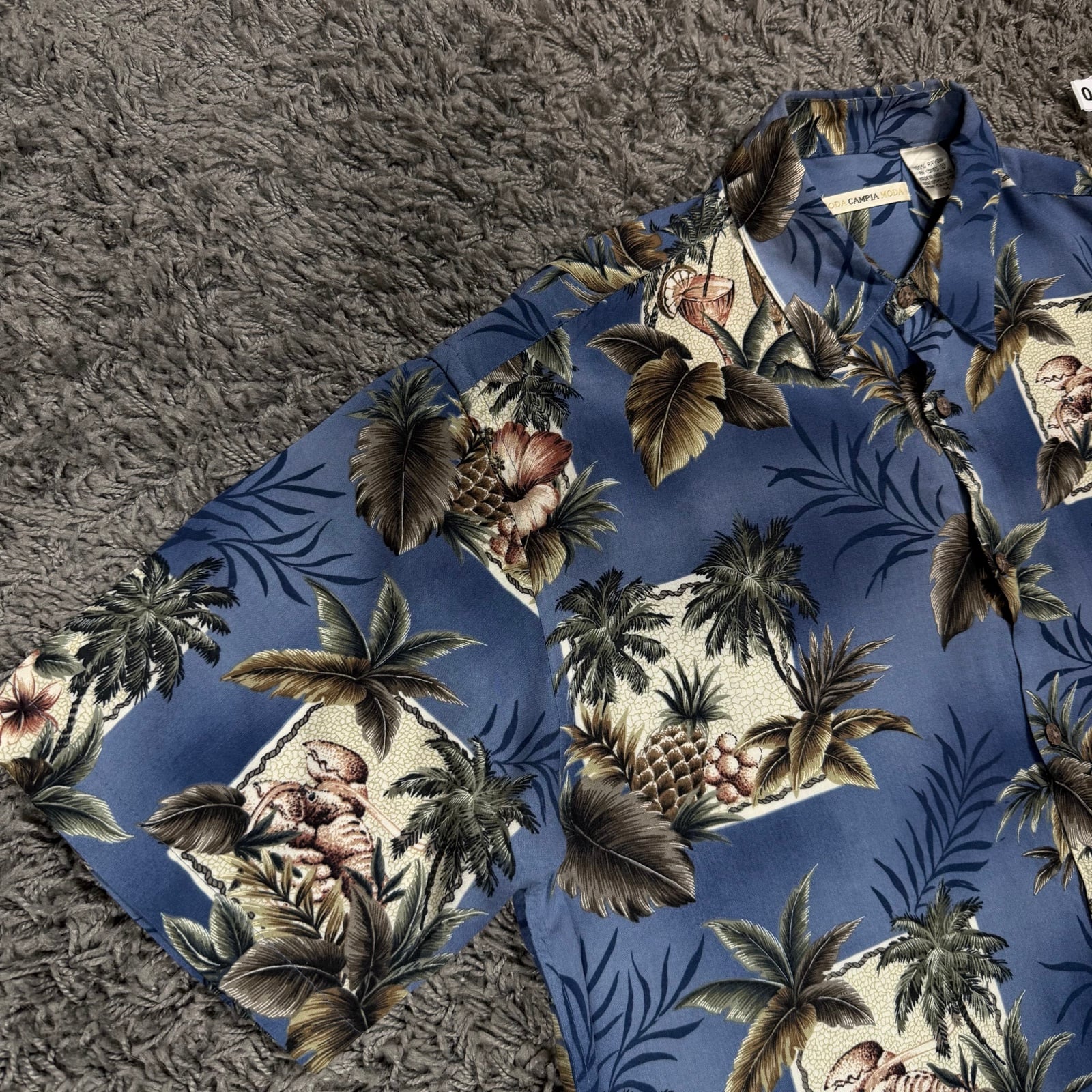 Moda Campia Vintage Rayon Hawaiian Shirt Blue Floral M image 2