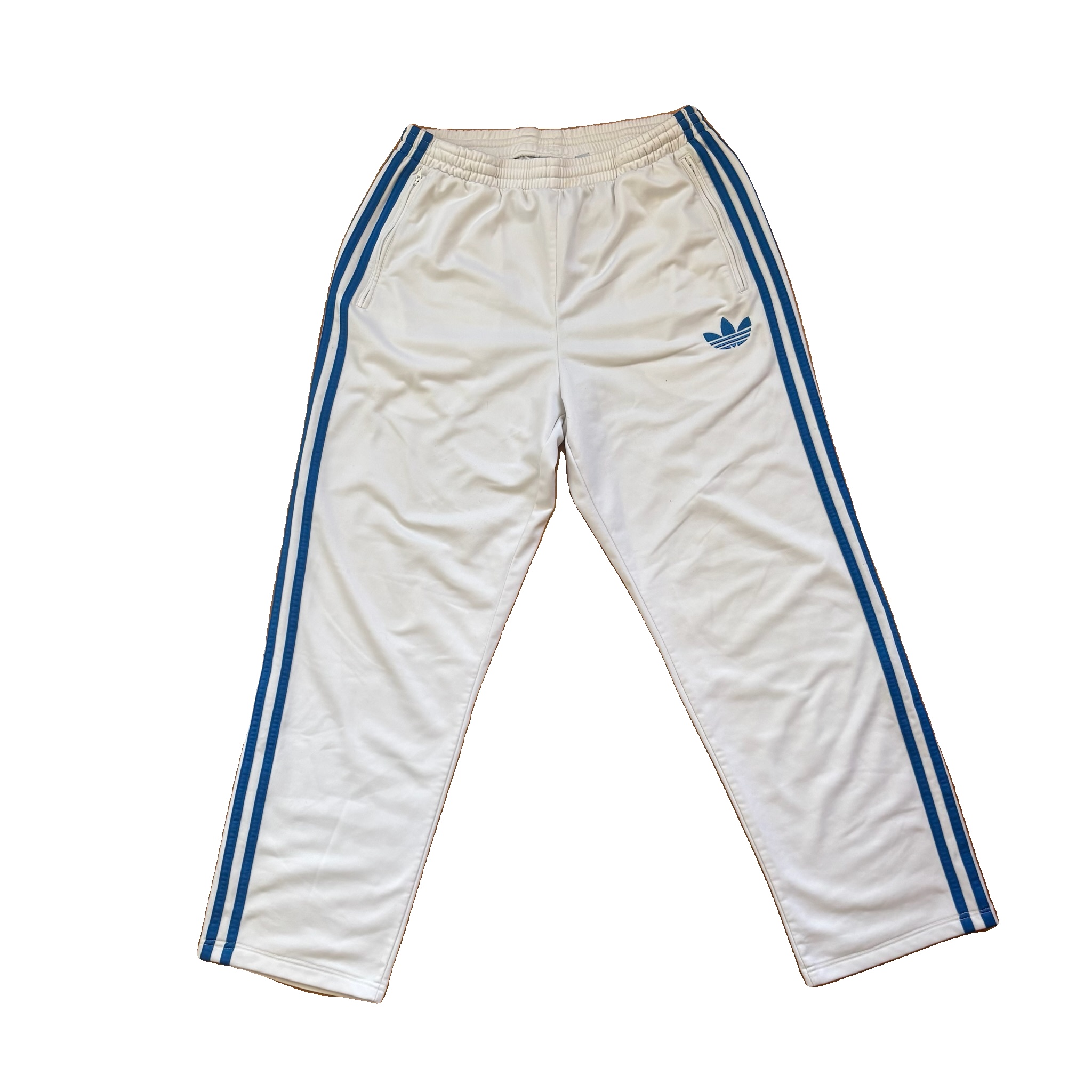 Adidas White & Blue Track Pants Medium with Side Stripes