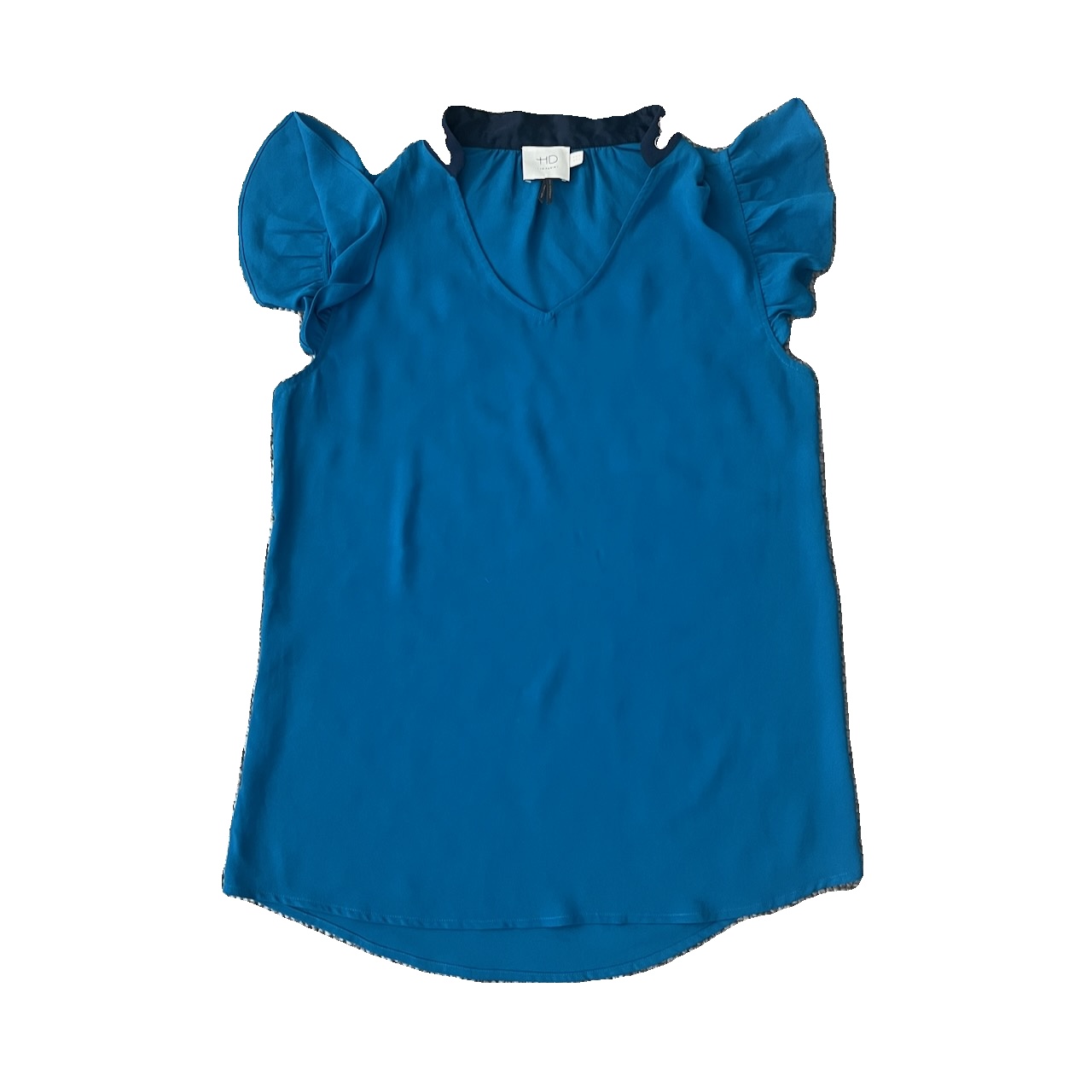 HD In Paris Blue Ruffle Sleeve Embroidered Neck Blouse AU 6