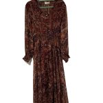 Talisman burgundy Floral boho Maxi Dress Small Sheer Long Sleeve