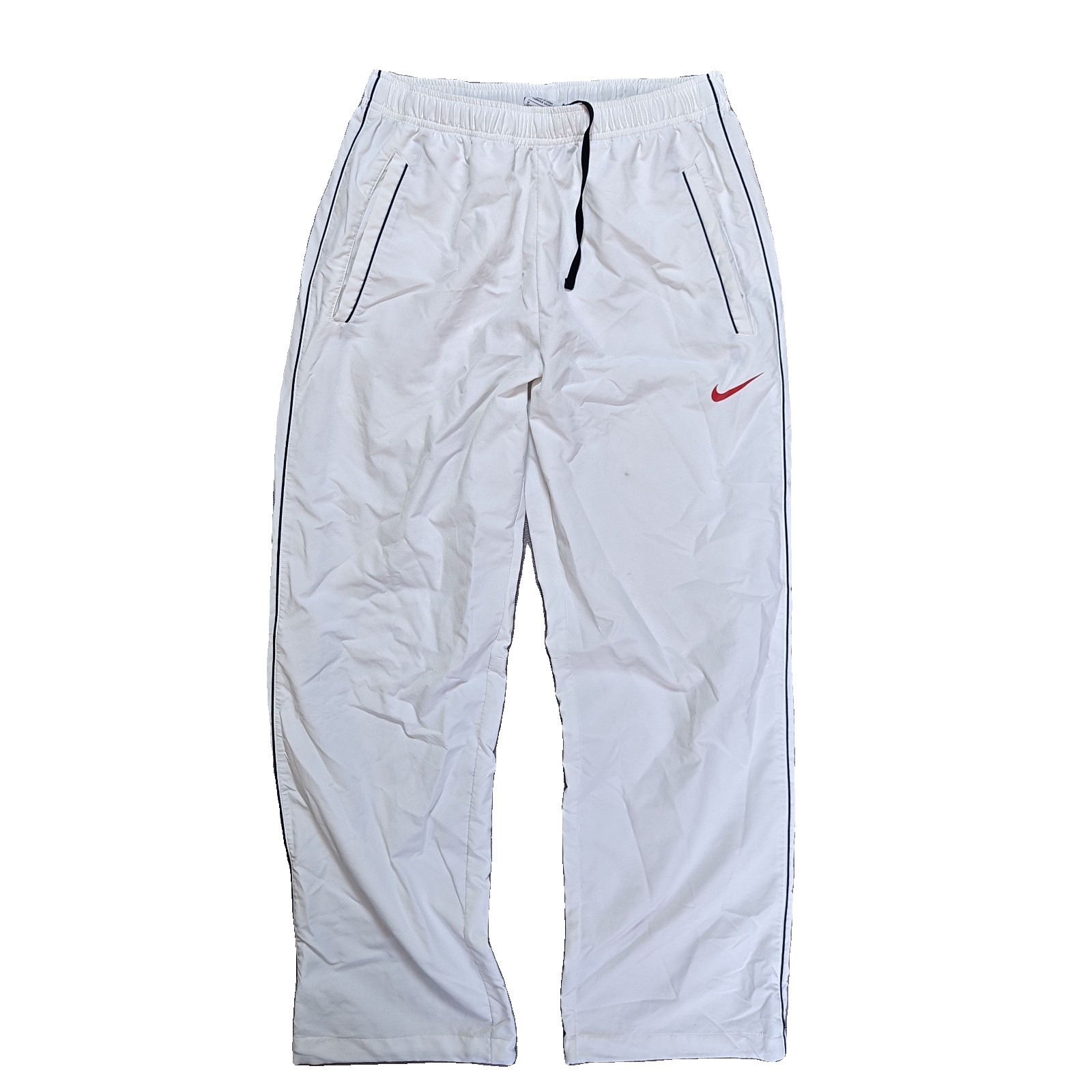 Nike White & Black Swoosh Track Pants Red Logo Men's Medium