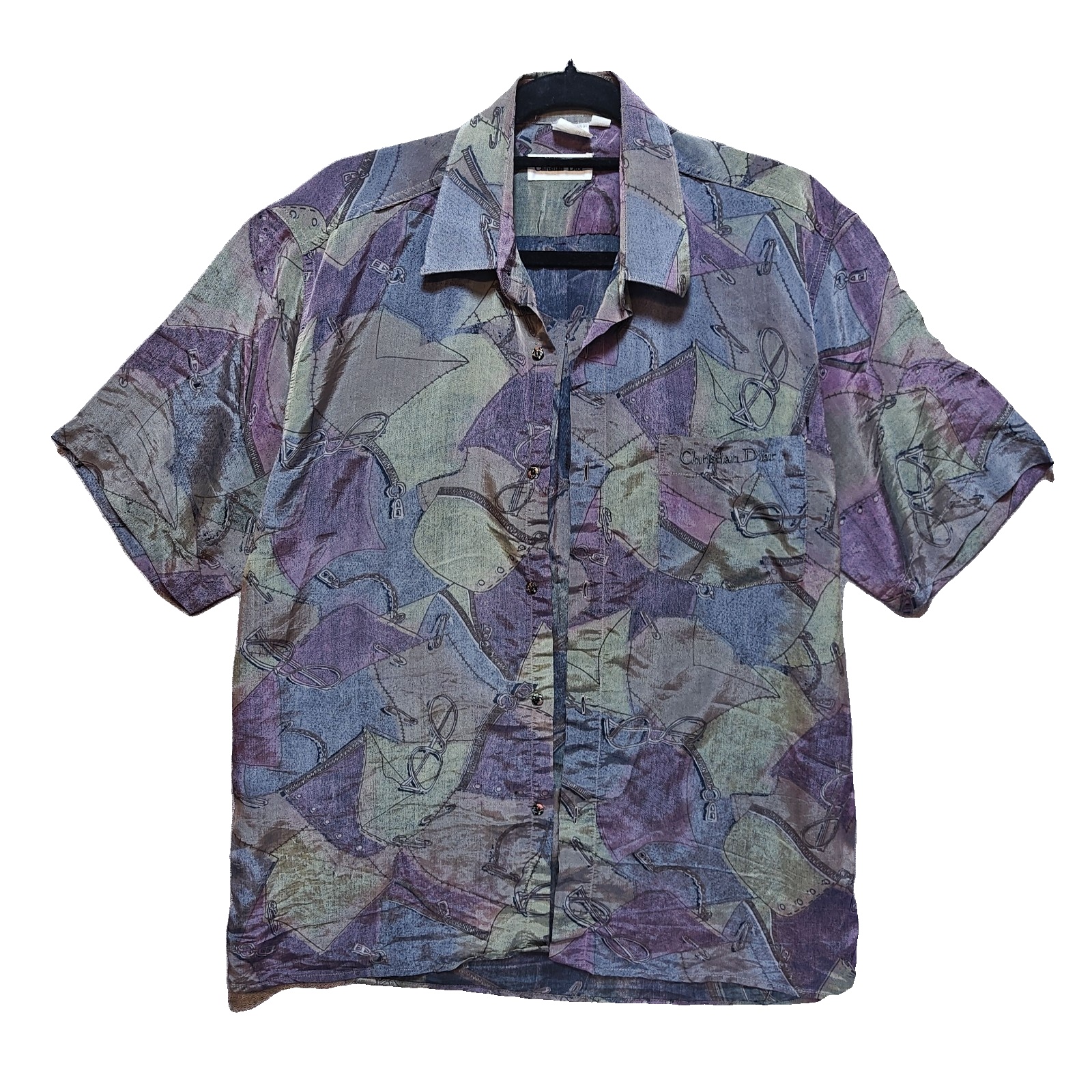 Vintage Christian Dior 100% Silk Abstract Short Sleeve Button Down Shirt Mens M image 2