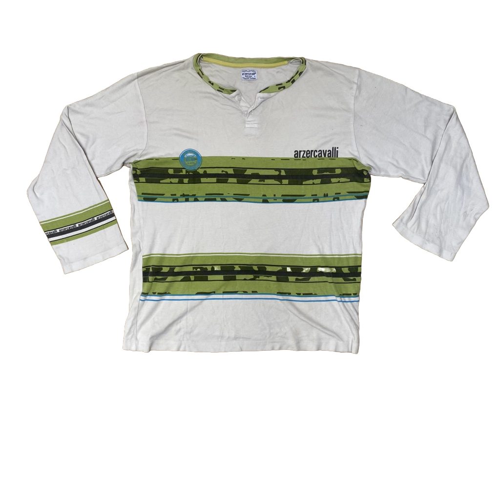 Arzercavalli White & Green Striped Long Sleeve Shirt XL