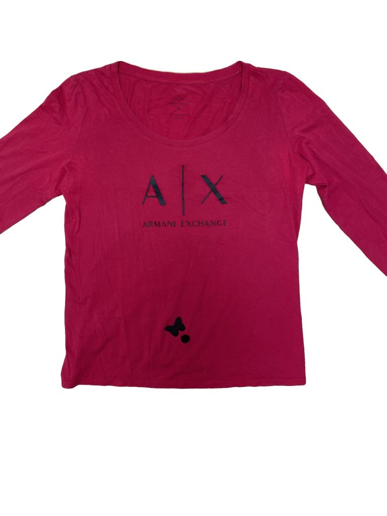 Armani Exchange Red Long Sleeve Top Large Butterfly Detail
