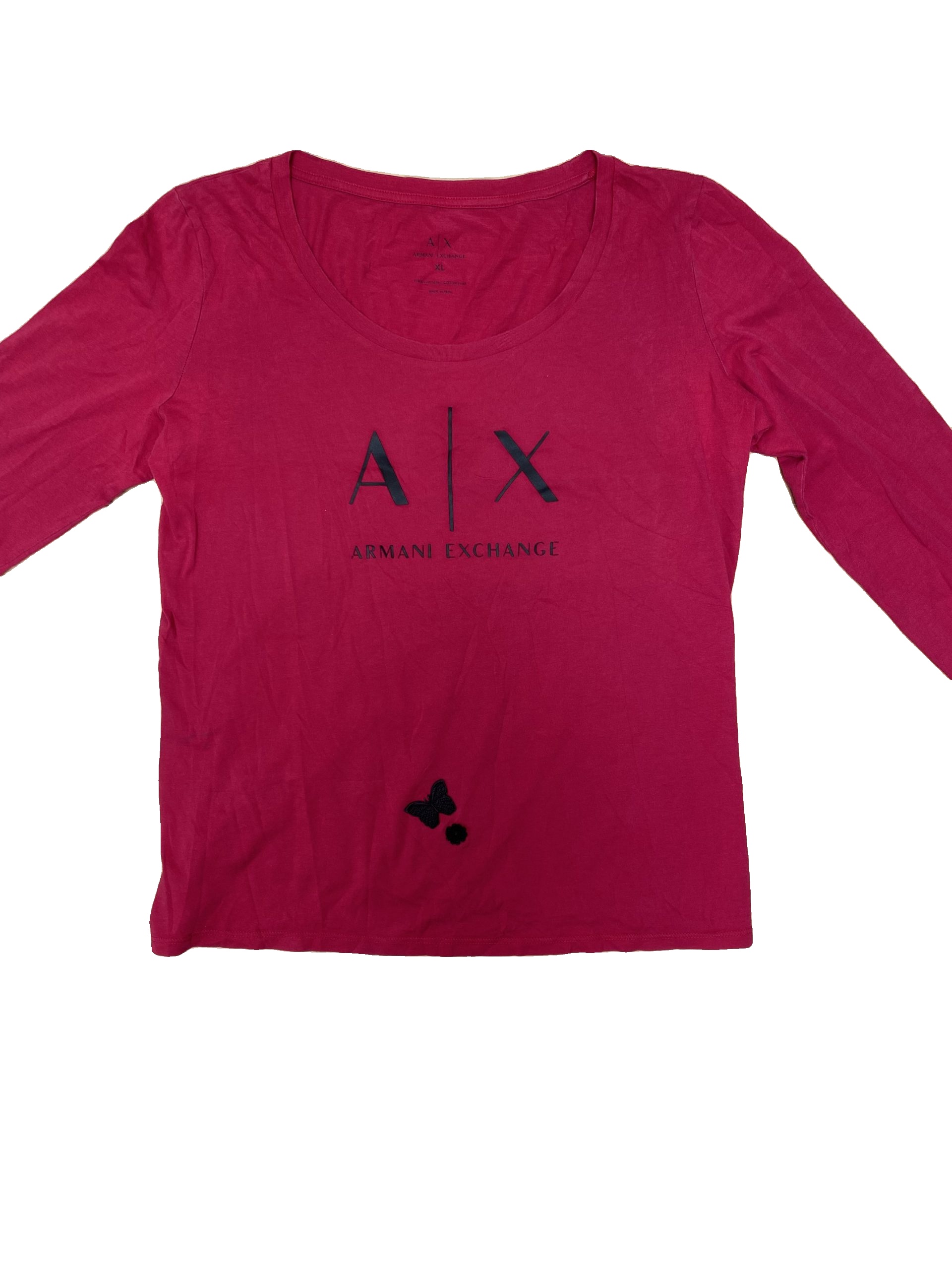 Armani Exchange Red Long Sleeve Top Large Butterfly Detail