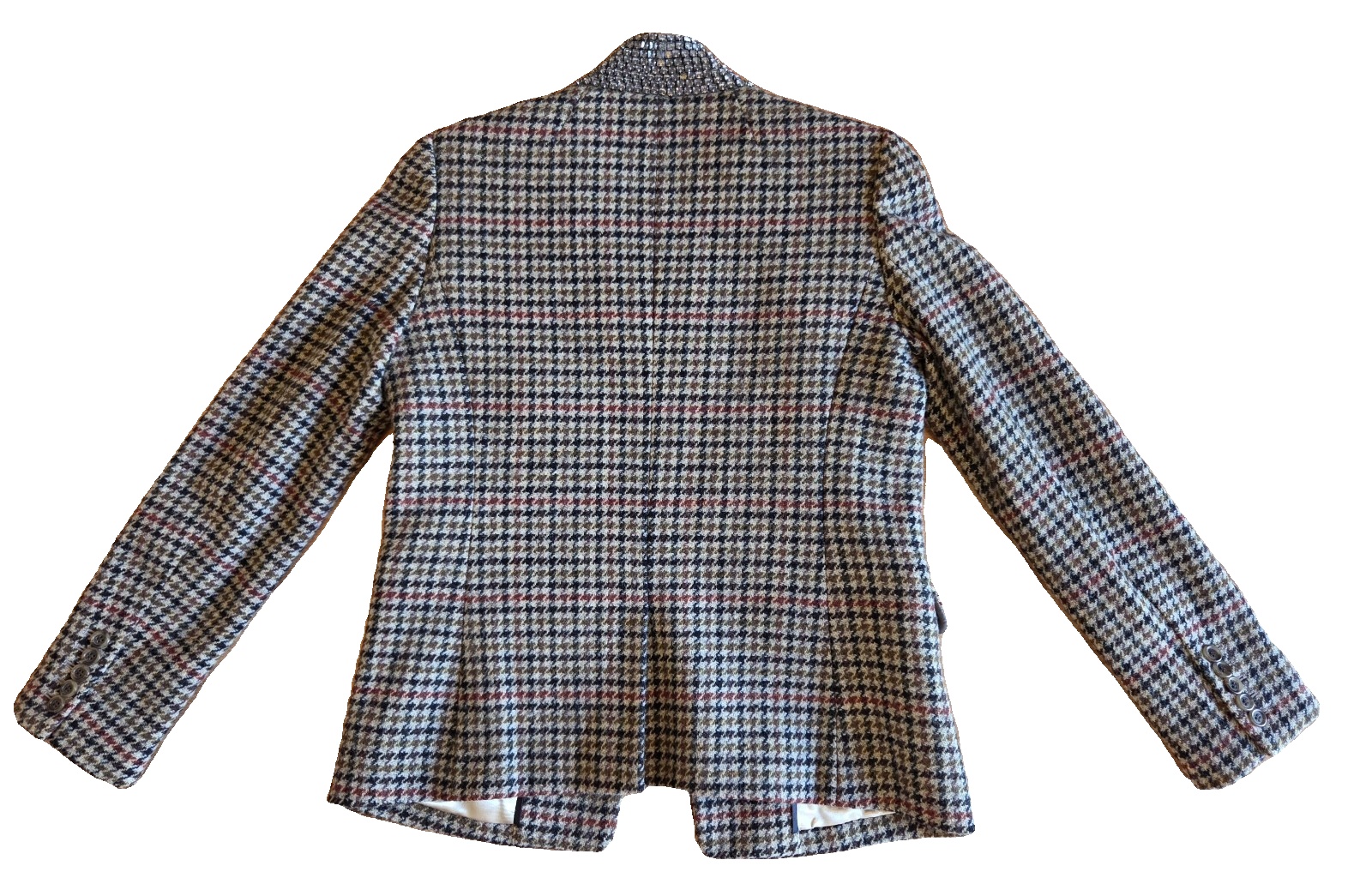 J.Crew Multi Check Wool Blazer Size 10 Crystal Collar Detail image 3