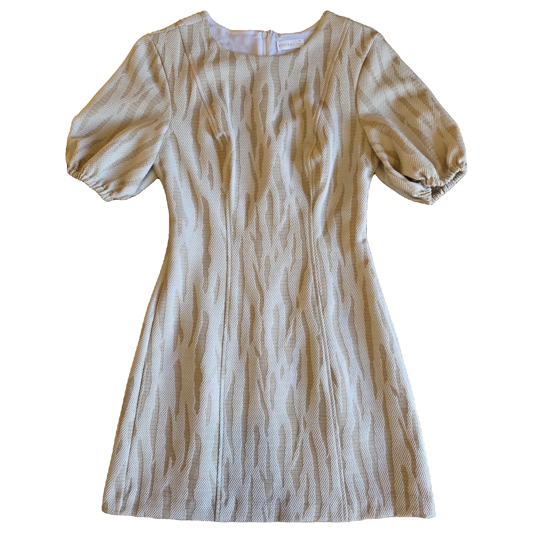 Kookai Cream & Beige Textured Puff Sleeve Dress Size 38