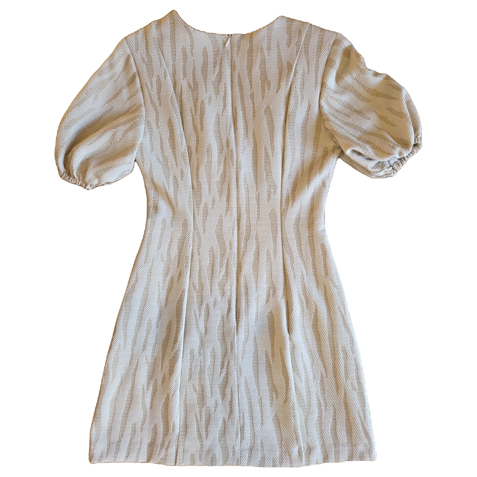 Kookai Cream & Beige Textured Puff Sleeve Dress Size 38 image 3