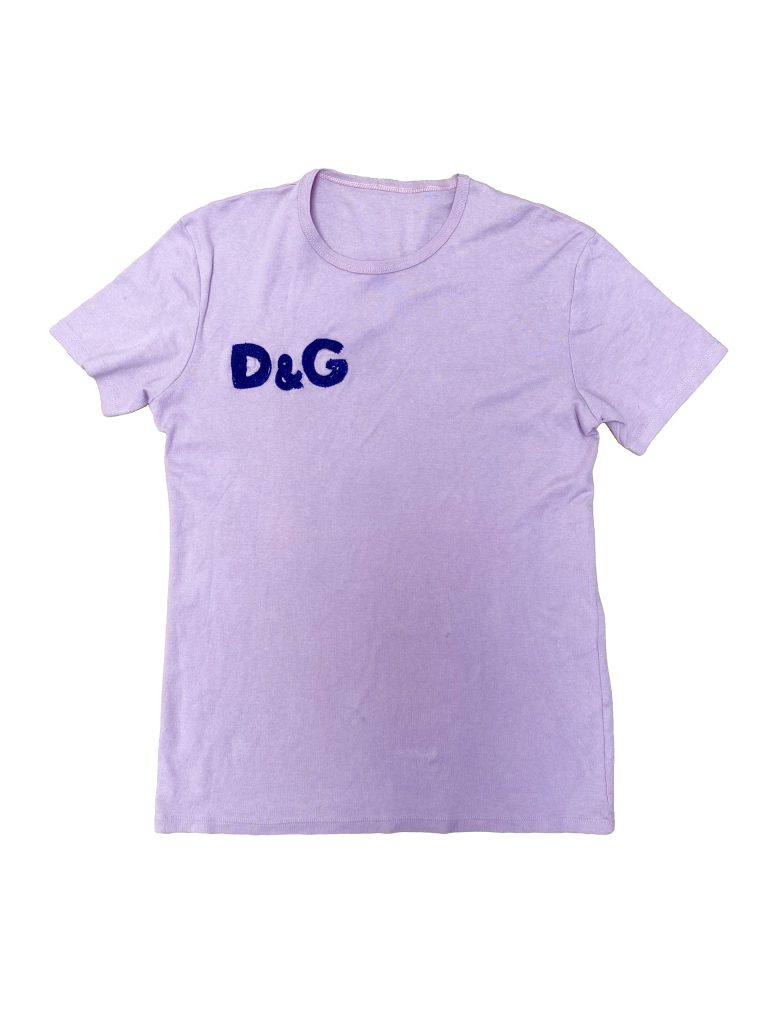 Y2K Dolce & Gabbana Pink & Navy Logo T-Shirt Medium