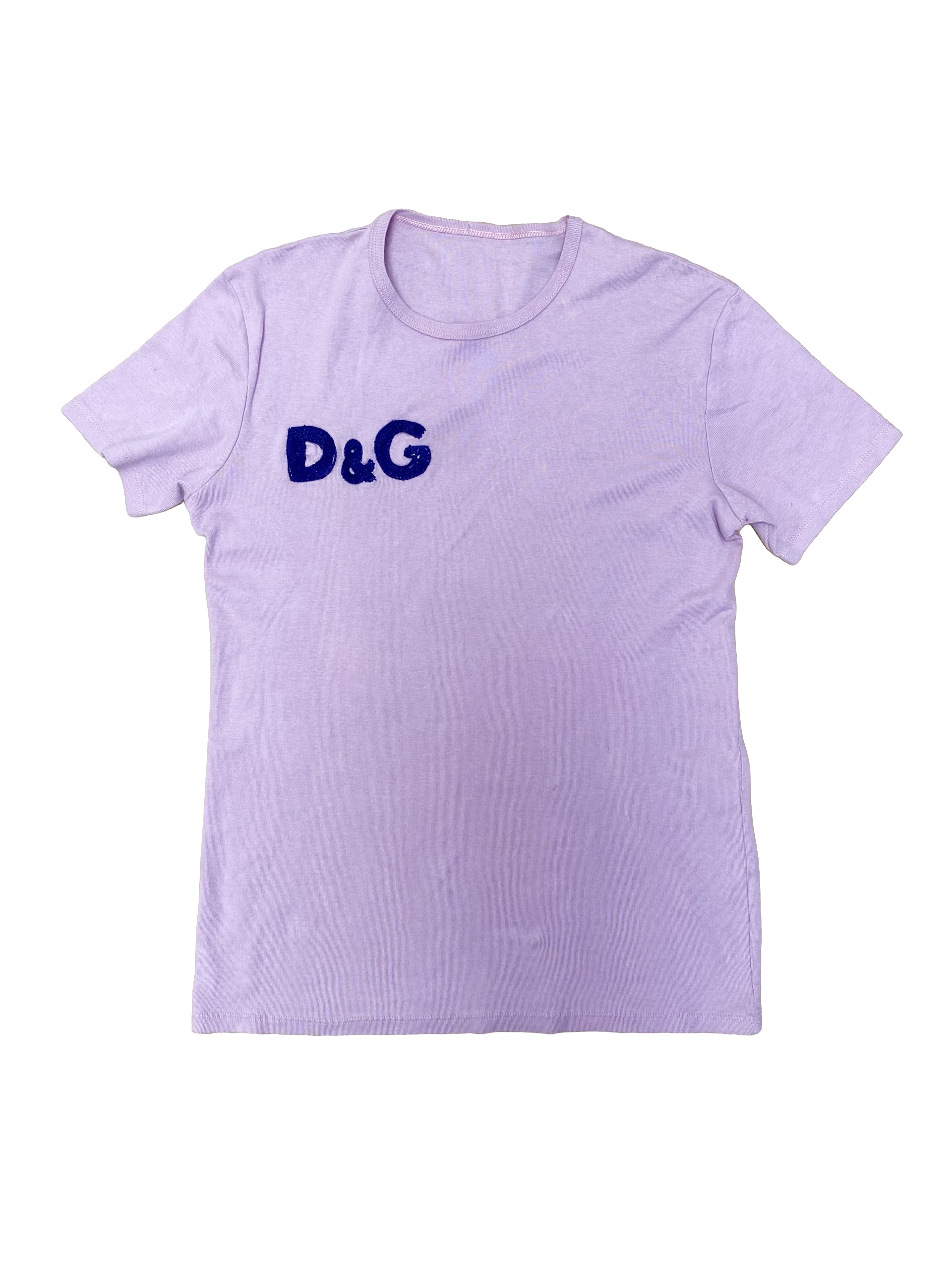 Y2K Dolce & Gabbana Pink & Navy Logo T-Shirt Medium