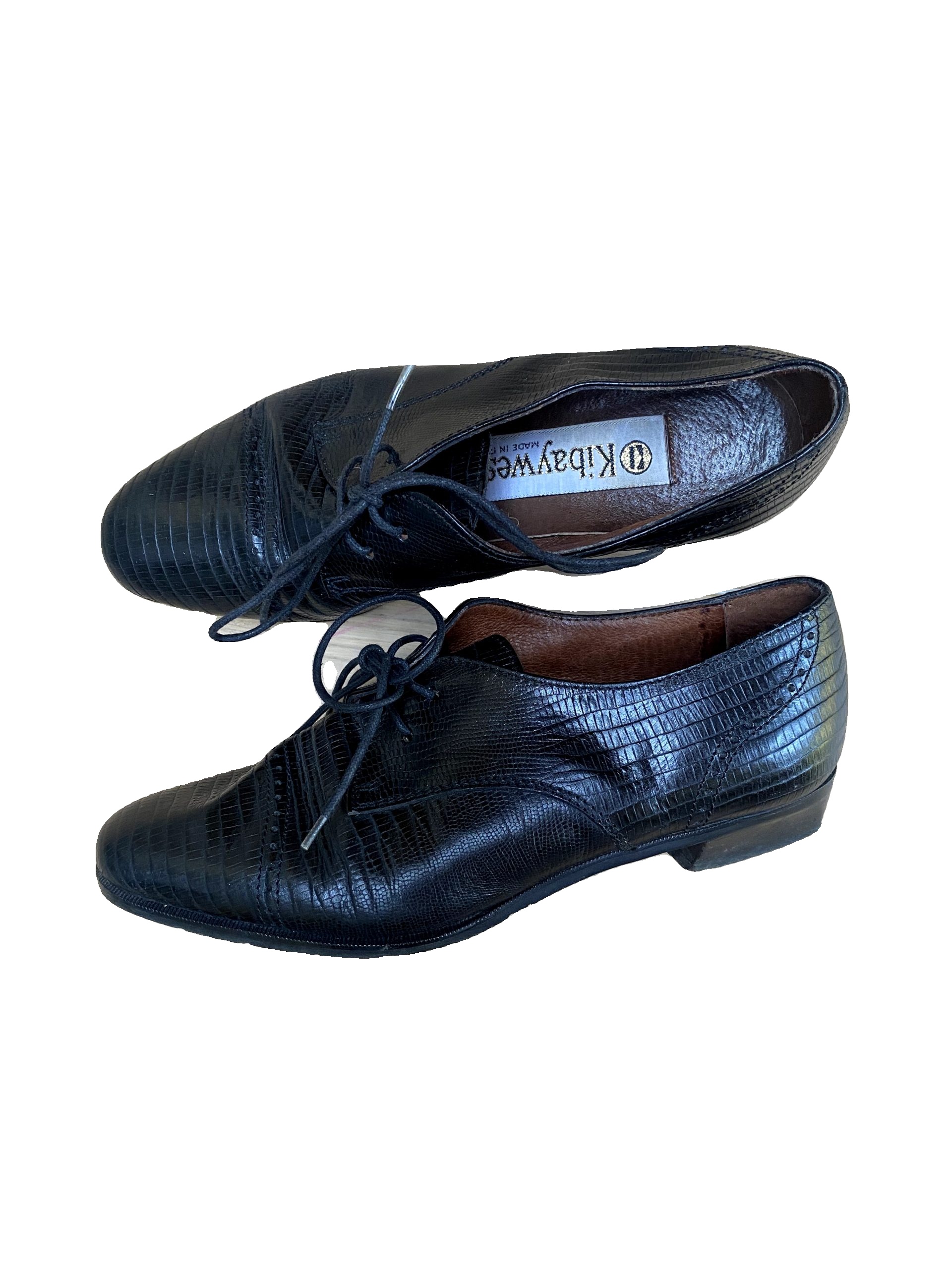 Vintage Kibaywes Black Croc Leather Lace Up Shoes EU 35