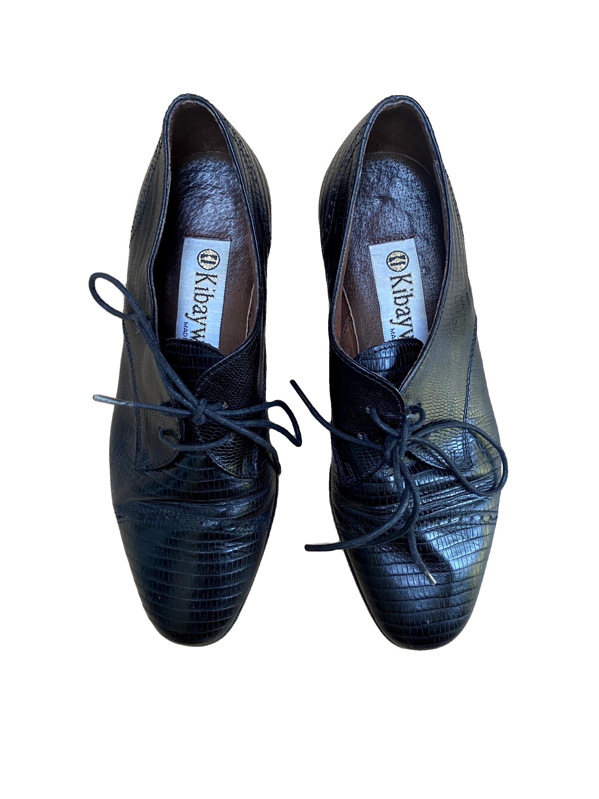 Vintage Kibaywes Black Croc Leather Lace Up Shoes EU 35 image 2