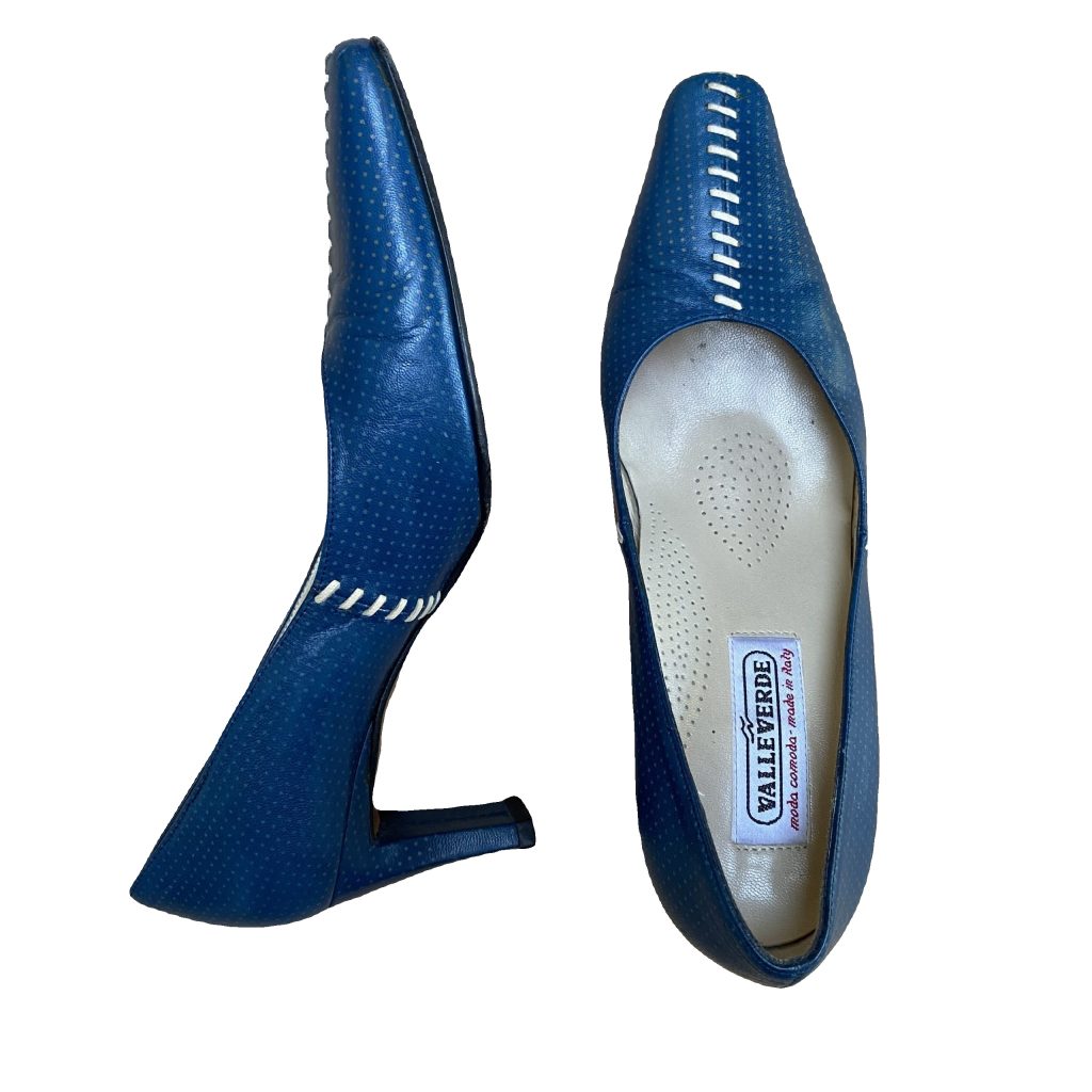 Vintage Valleverde Blue Leather Heeled Shoes EU 34.5