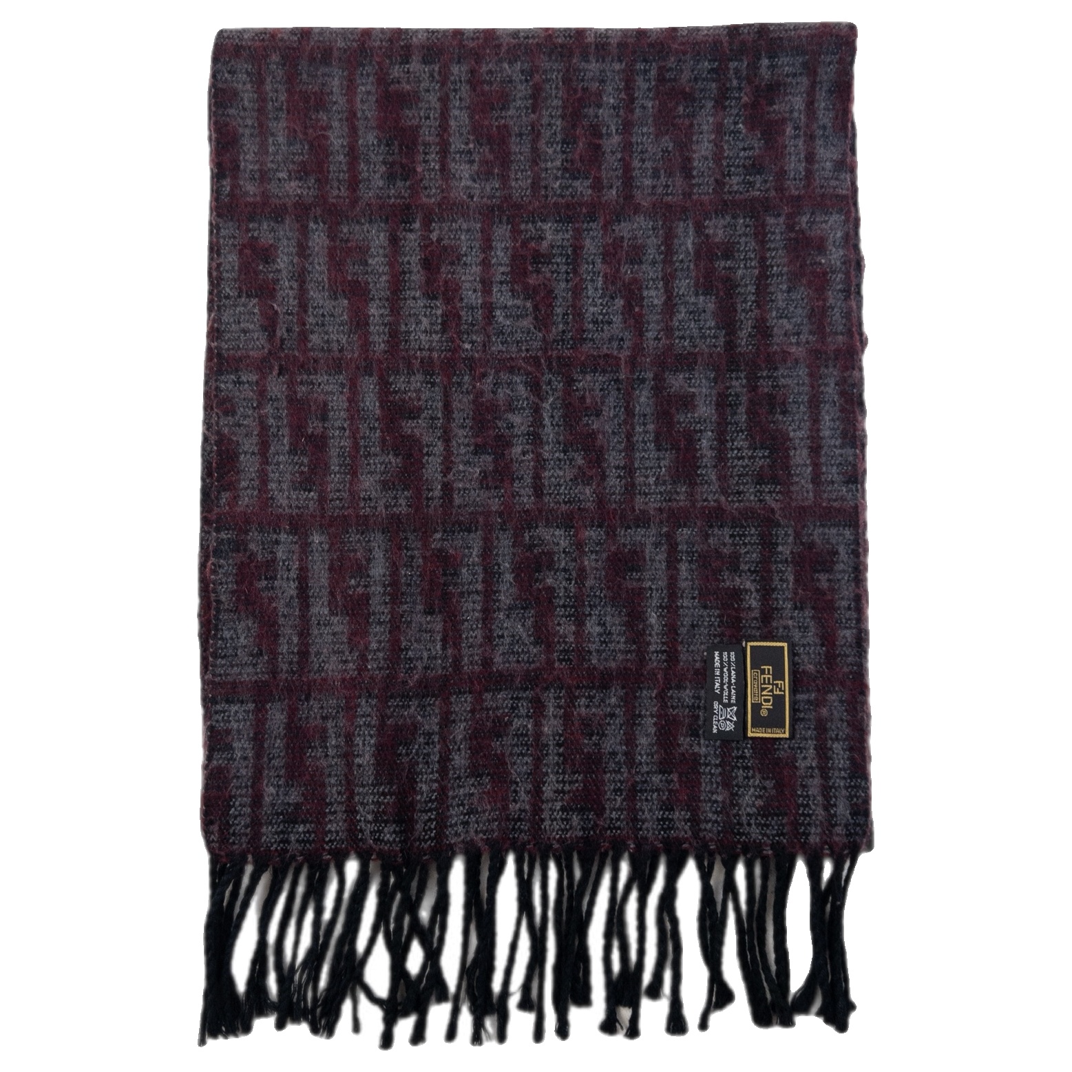 Vintage 90s Fendi Monogram Wool Tassel Scarf Size One Size image 3