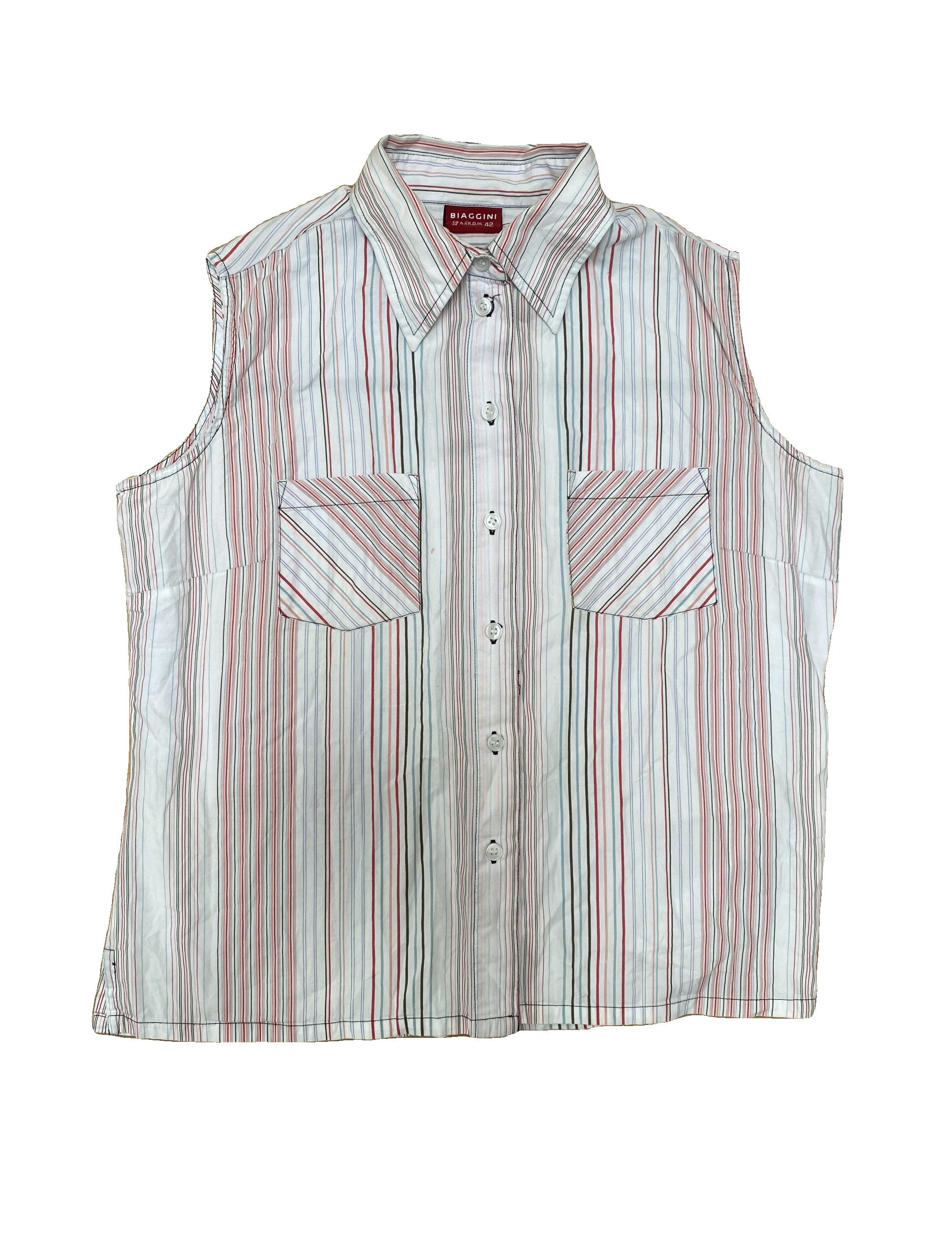Biaggini White & Red Striped Sleeveless Shirt Size 14