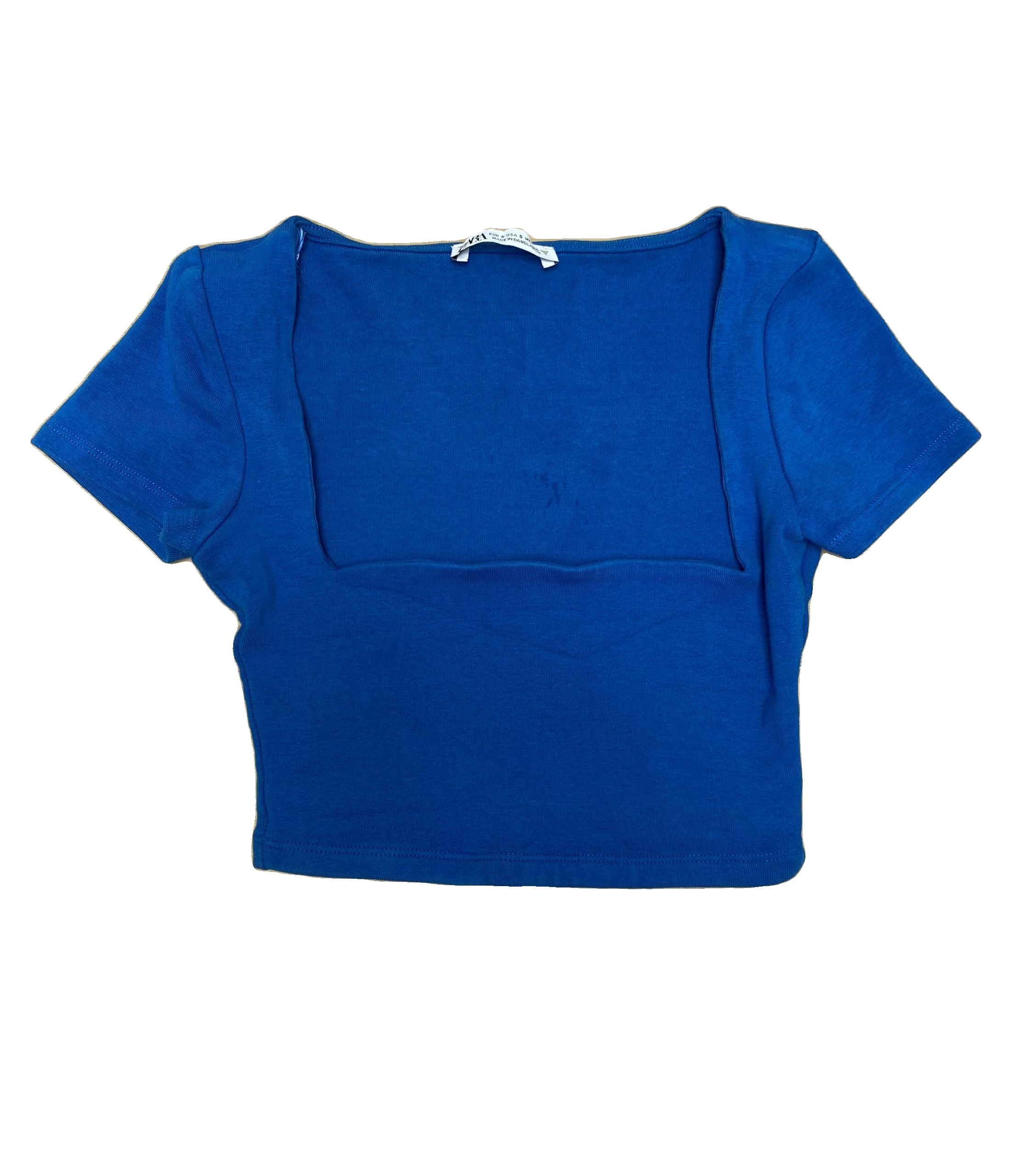 Zara Blue Crop Top Small Square Neck image 2