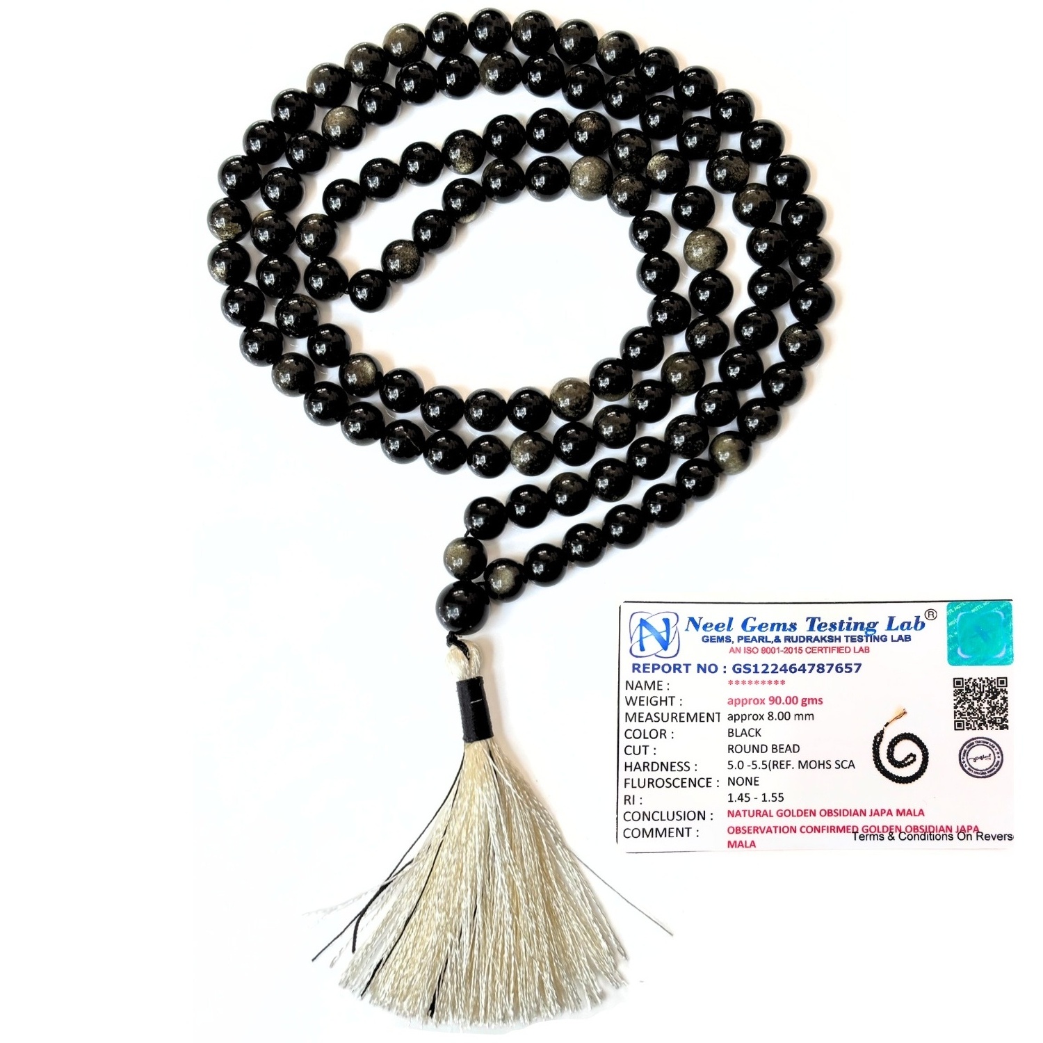 Golden Obsidian Jap Mala 108+1 Beads – Certified Natural Gemstone Prayer Mala for Meditation & Yoga image 2