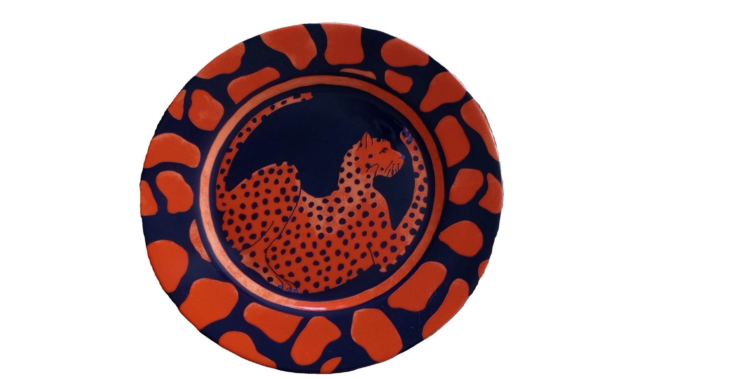 Royal Stafford J&B Scotch Whisky Orange & Black Snow Leopard Plate 1993