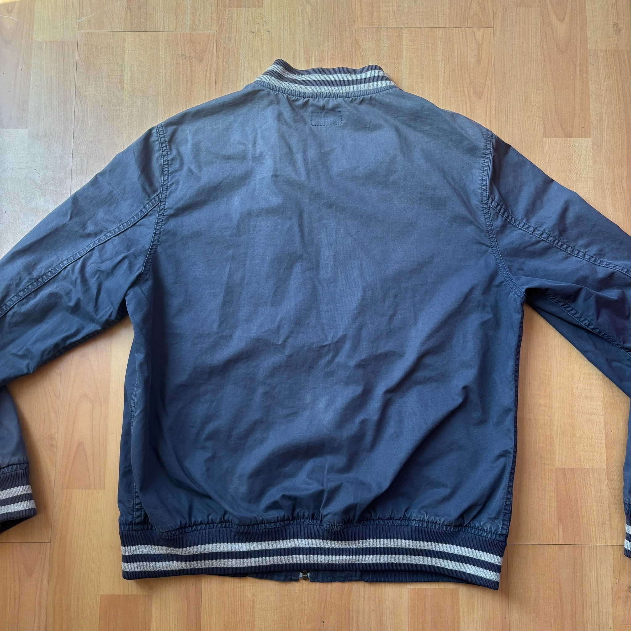 Vintage Faded Hartford Navy Blue Bomber Jacket Medium Striped Rib Cuffs image 2