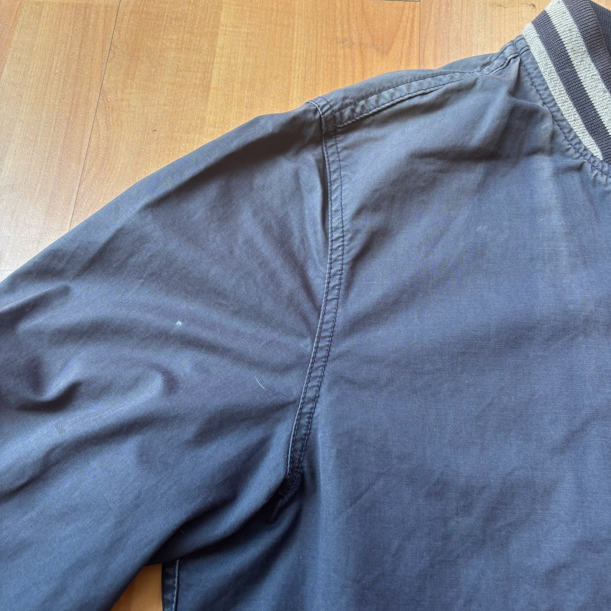 Vintage Faded Hartford Navy Blue Bomber Jacket Medium Striped Rib Cuffs image 9