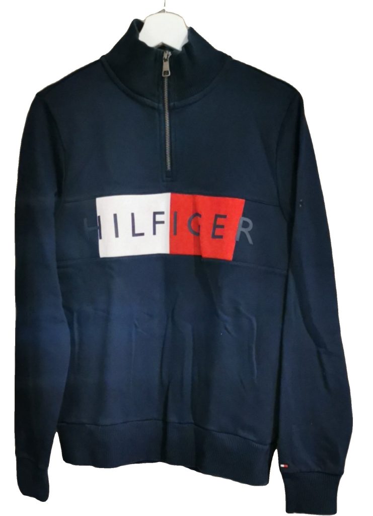 Tommy Hilfiger Navy Blue Zip Neck Sweatshirt Jumper Small Cotton
