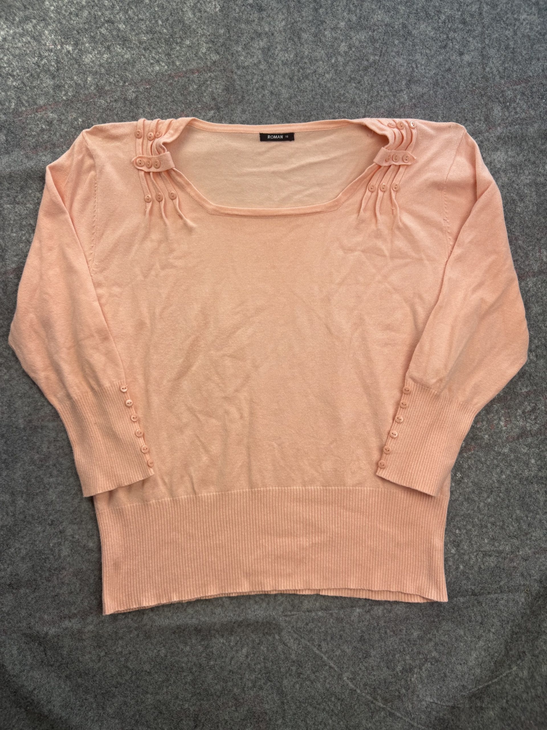 Roman Peach Button-Detail Lightweight Knit Jumper UK 16