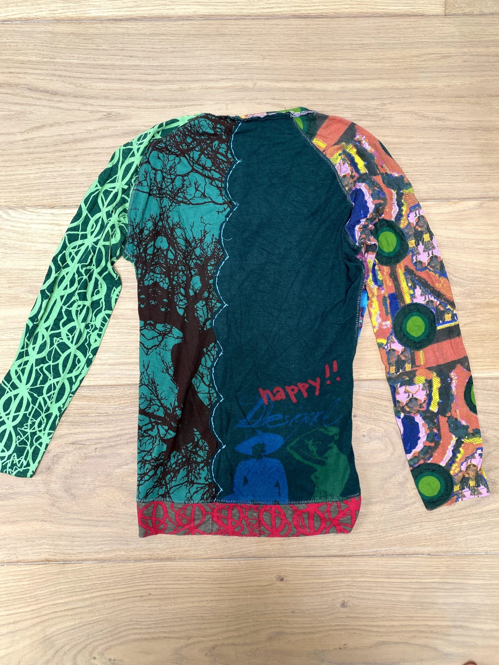 Y2K Vintage Desigual Multi Colour Printed Long Sleeve Top Small Artistic Floral Design image 3