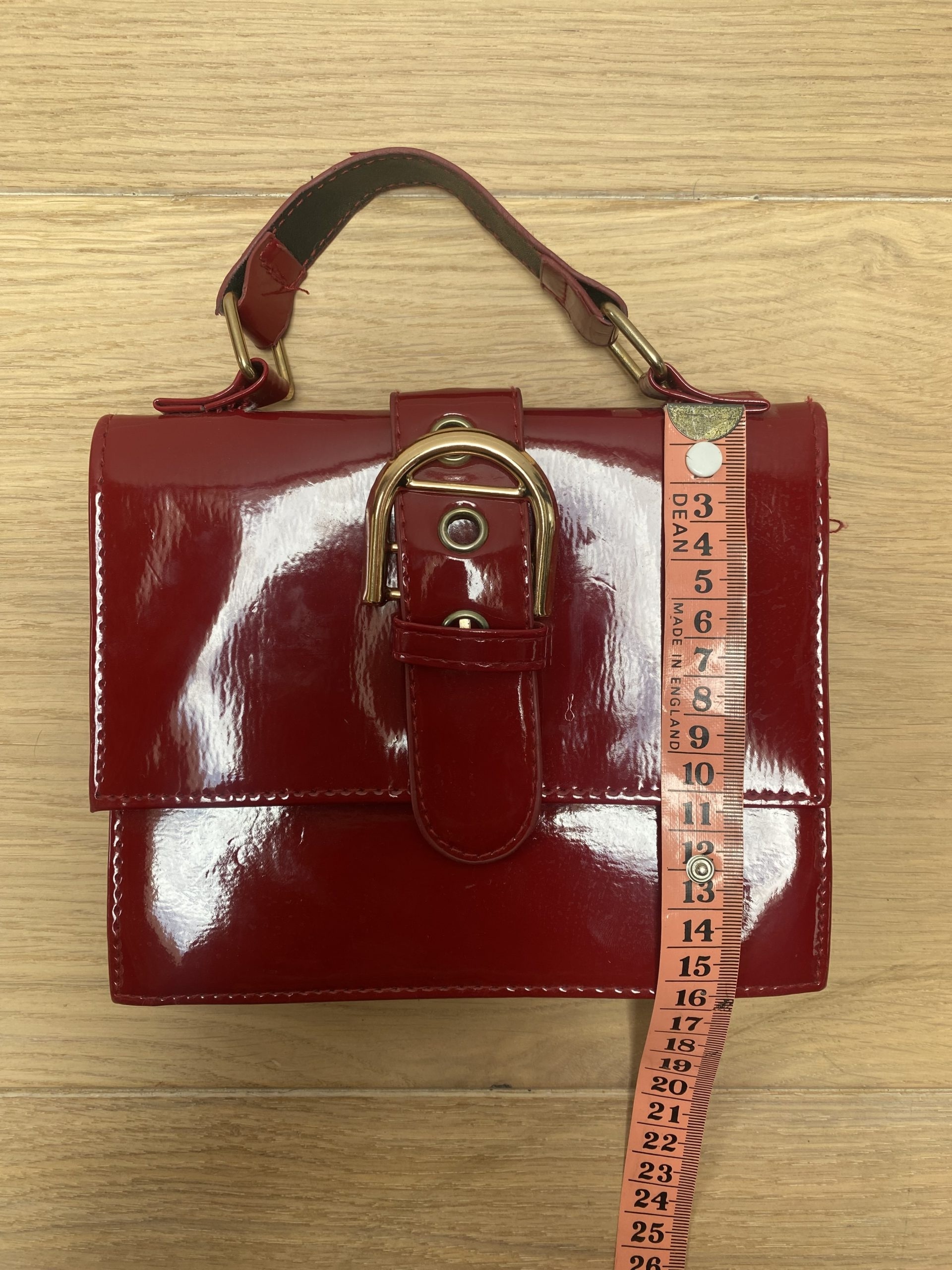 Red Patent Leather Mini Handbag with Gold Buckle image 4