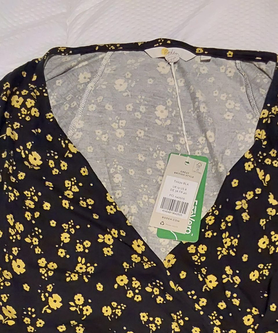 Boden Black & Yellow Floral Print Dress UK Womans Ladies Size 12 BNWT image 8