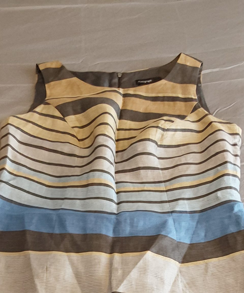 Autograph Marks & Spencers Blue Brown & Beige Striped Sleeveless Dress UK 10 Y2K image 5