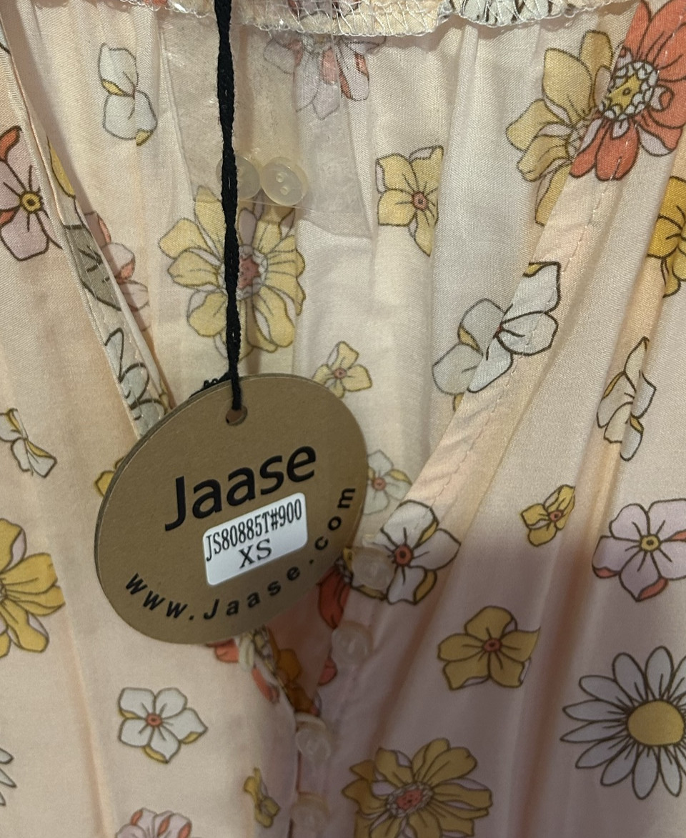 Jaase Women's Pink Floral Dress XS V-Neck Button Front image 7