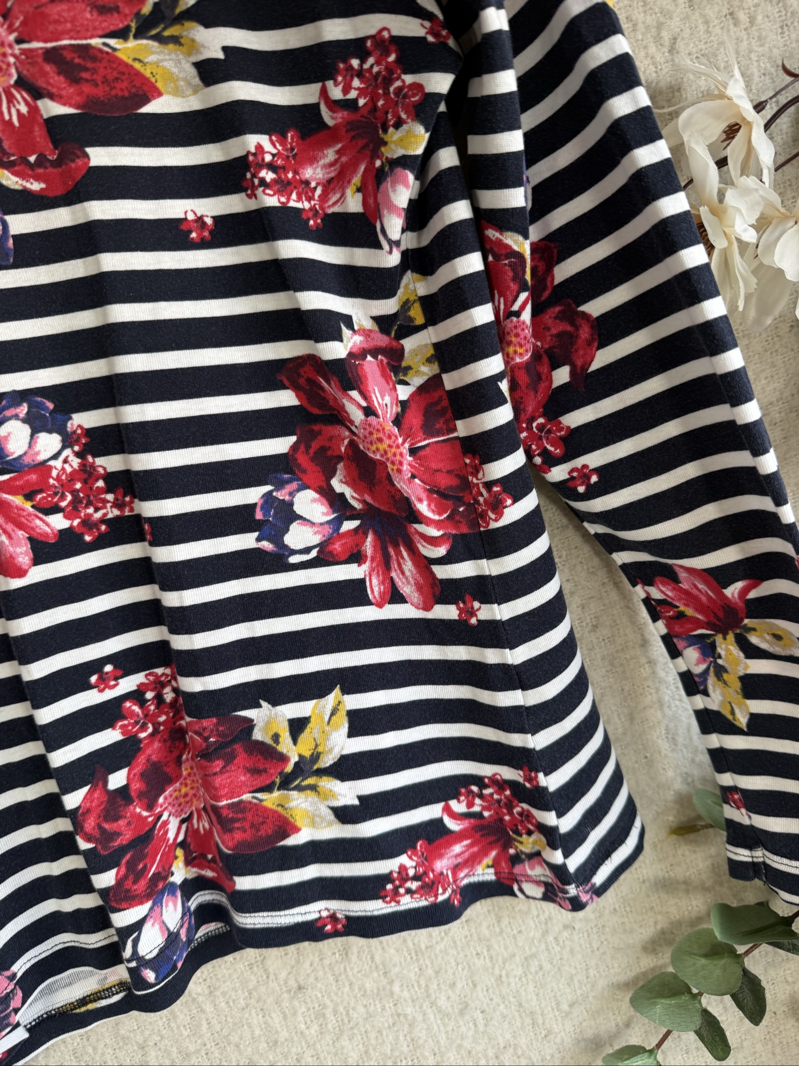 Tu Navy & White Striped Floral Print Cotton Top UK 12 Long Sleeve Casual Shirt image 6