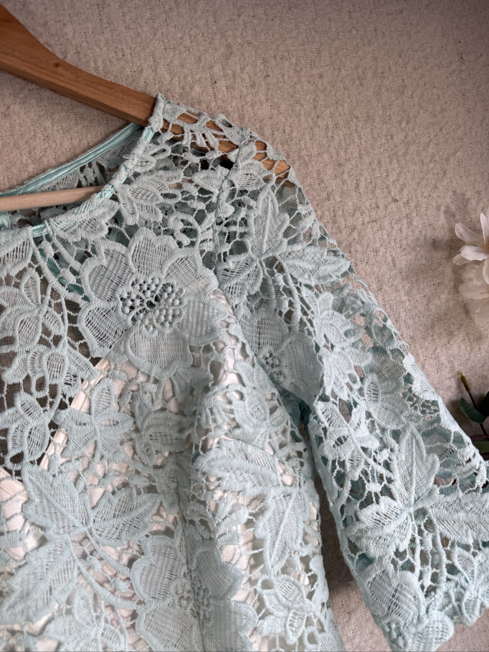 Lipsy Mint Green Lace Dress UK 10 Floral Half Sleeve Occasion Dress image 2